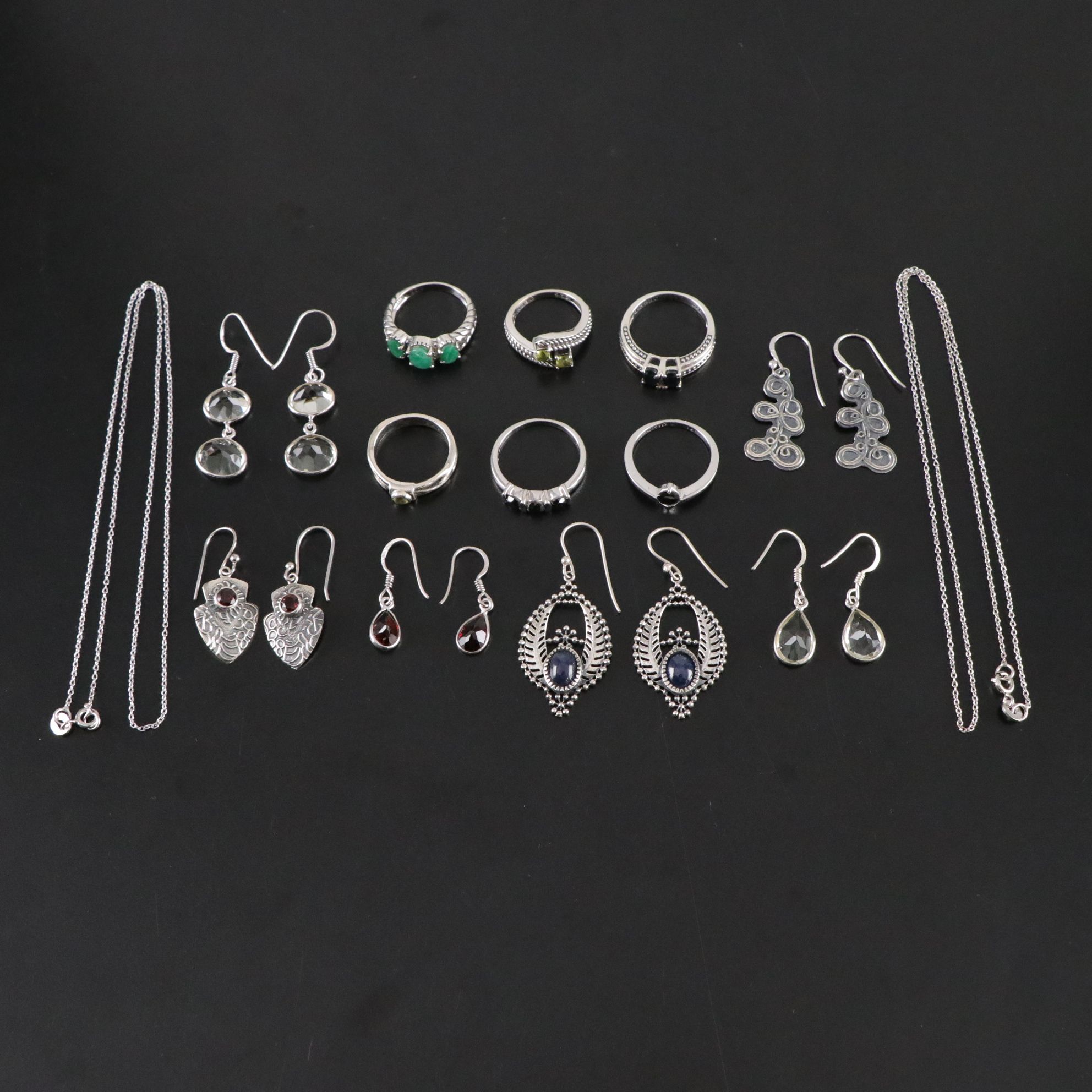 14 Assorted Sterling Silver Rings, Necklaces and Earrings