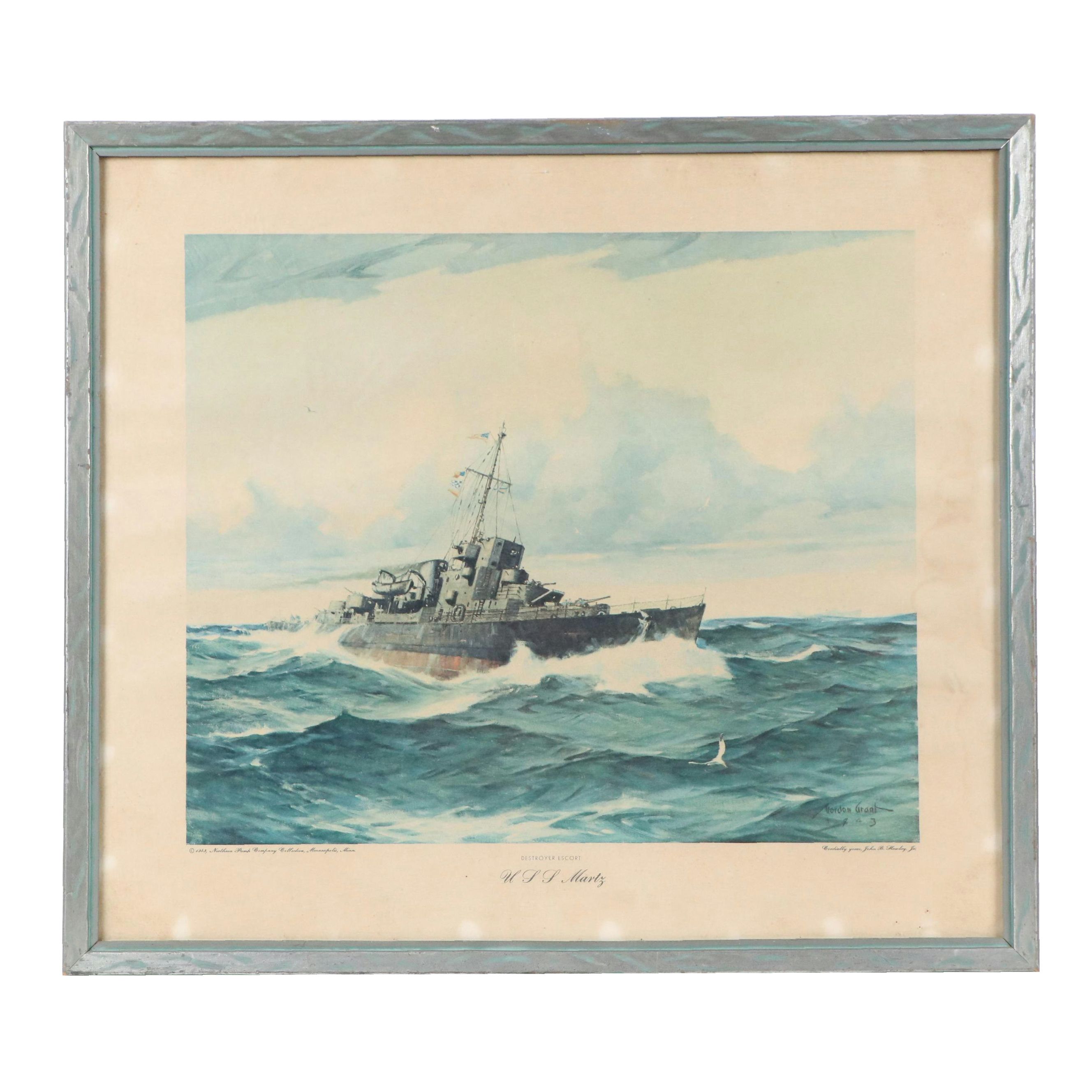 Gordon Grant Rotogravure "Destroyer Escort USS Martz," 1943