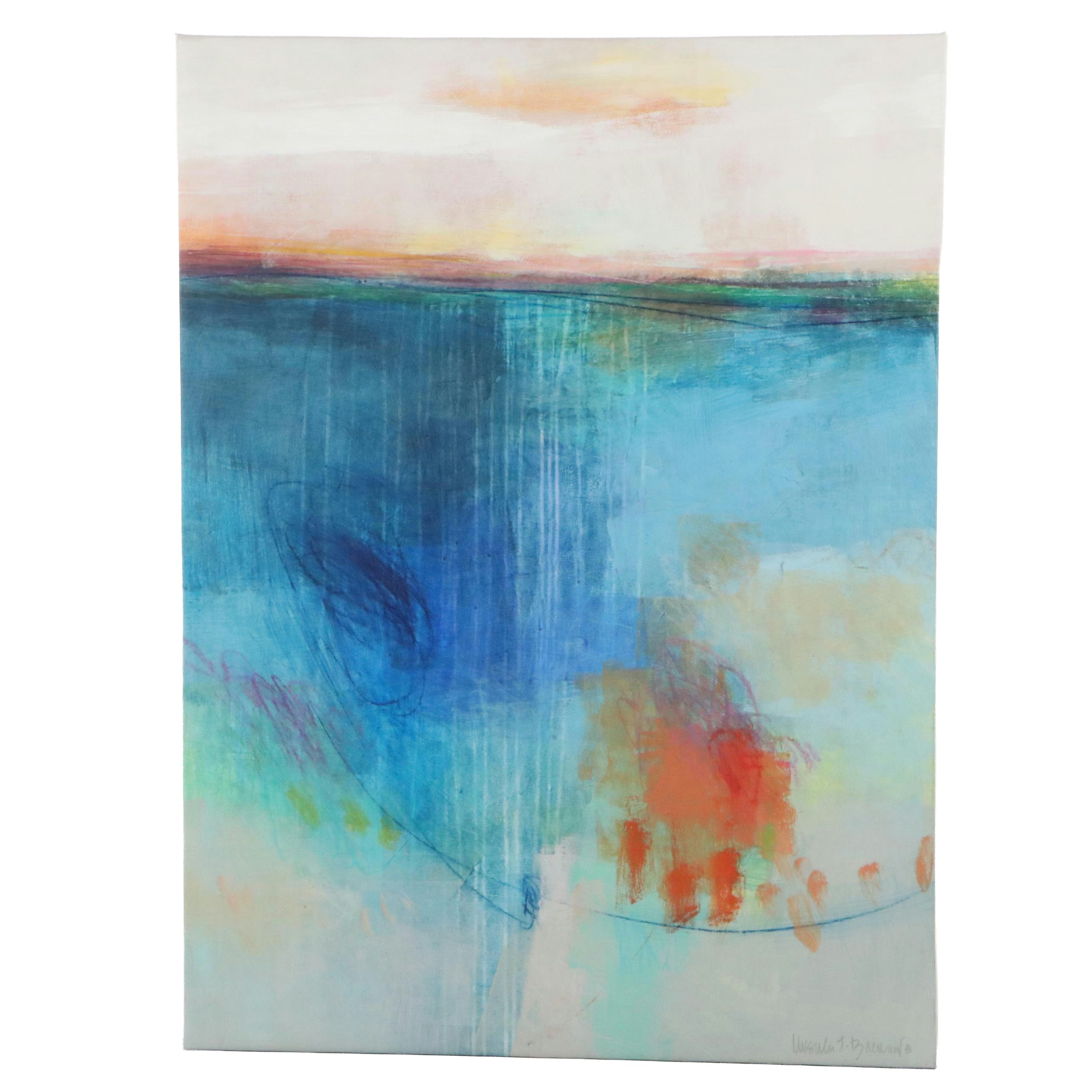 Ursula J. Brenner Abstract Mixed Media Painting, 21st Century