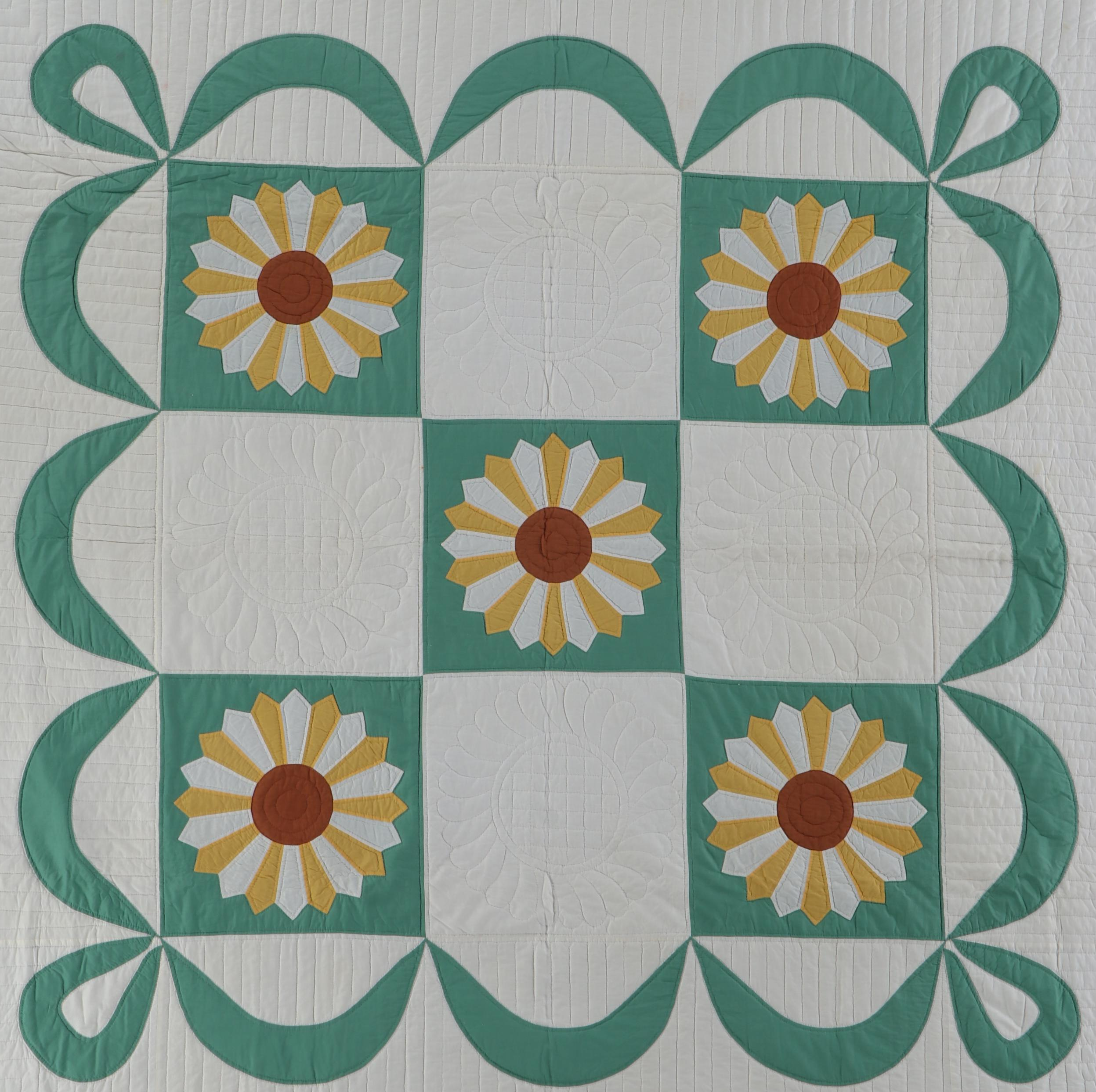 Handmade Floral Appliqué Quilt, Late 20th Century
