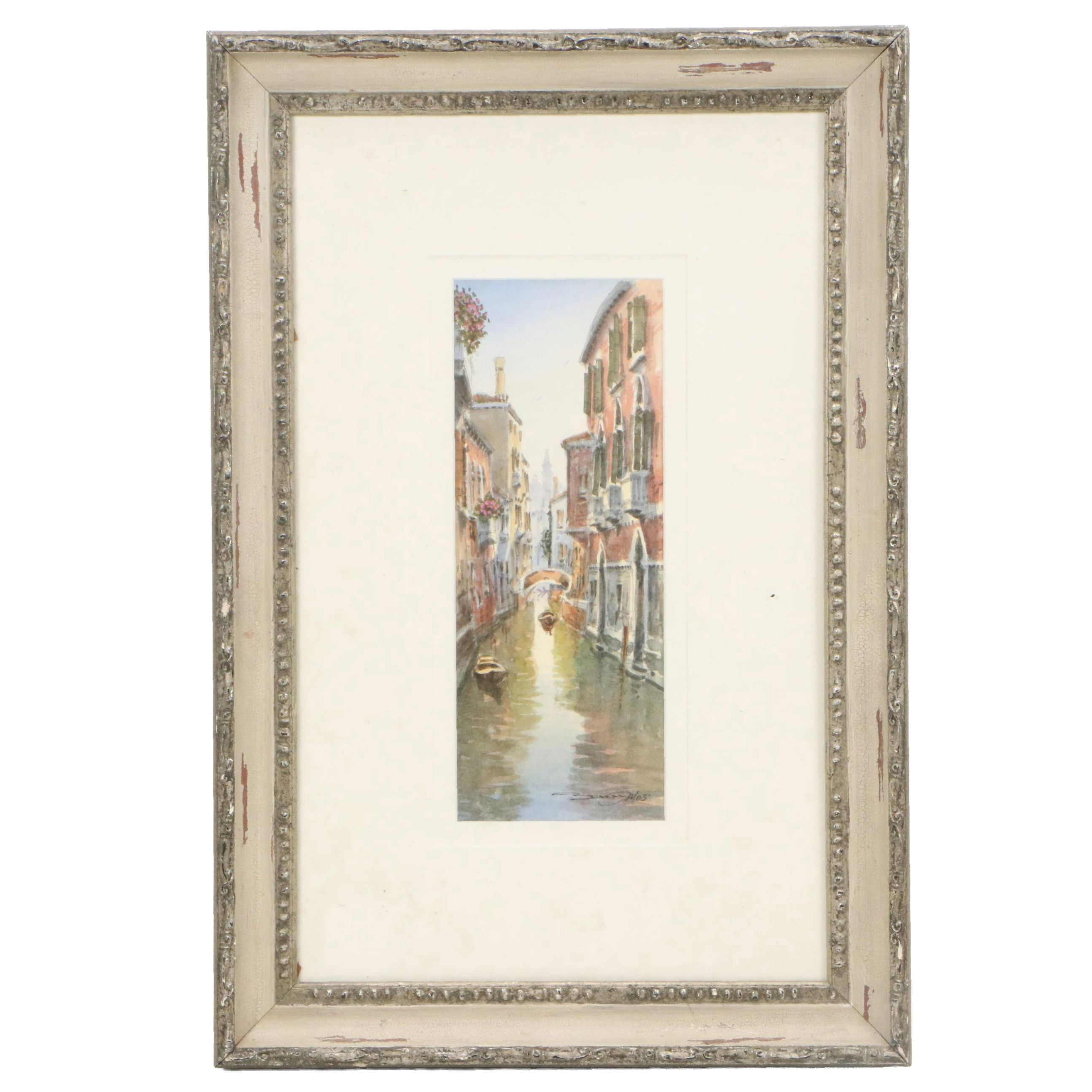 Watercolor Painting of Venetian Canal Scene, 2005