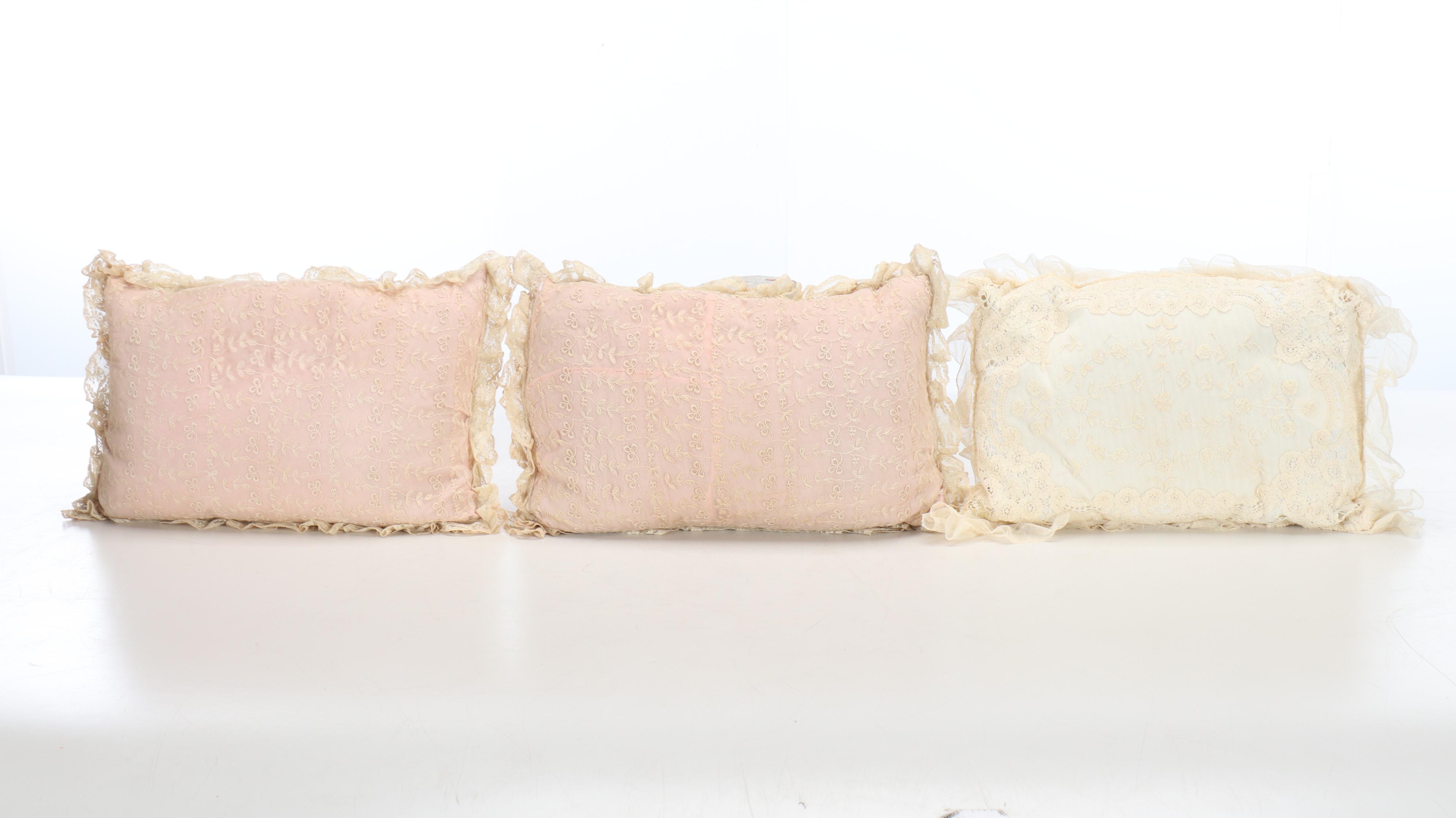 Lace and Appliqué Linen Throw Pillows