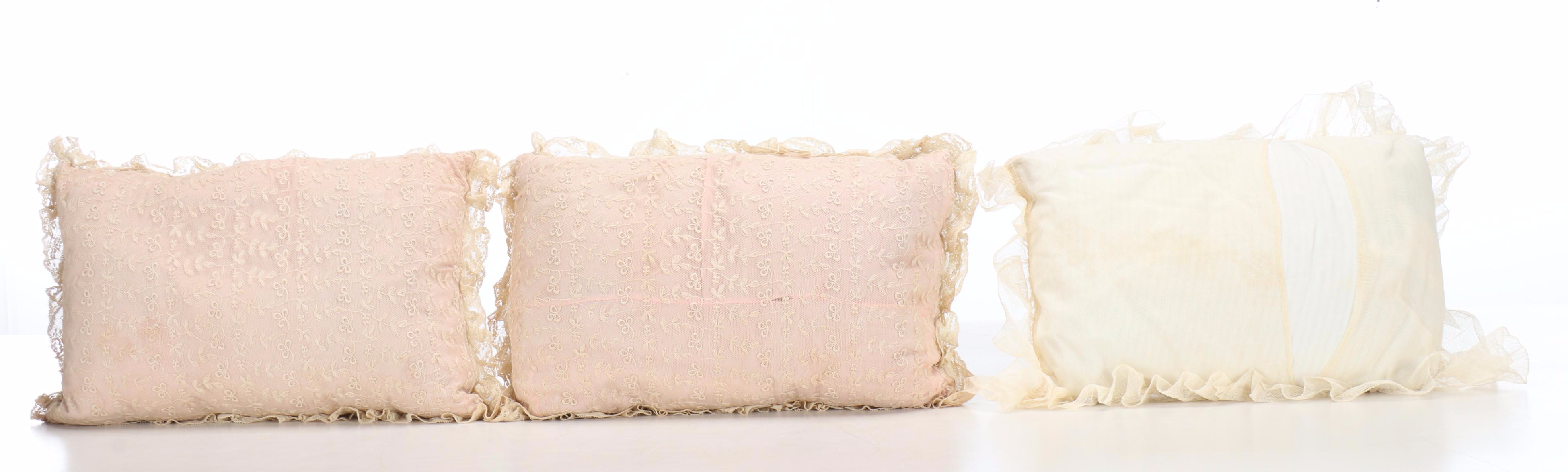 Lace and Appliqué Linen Throw Pillows