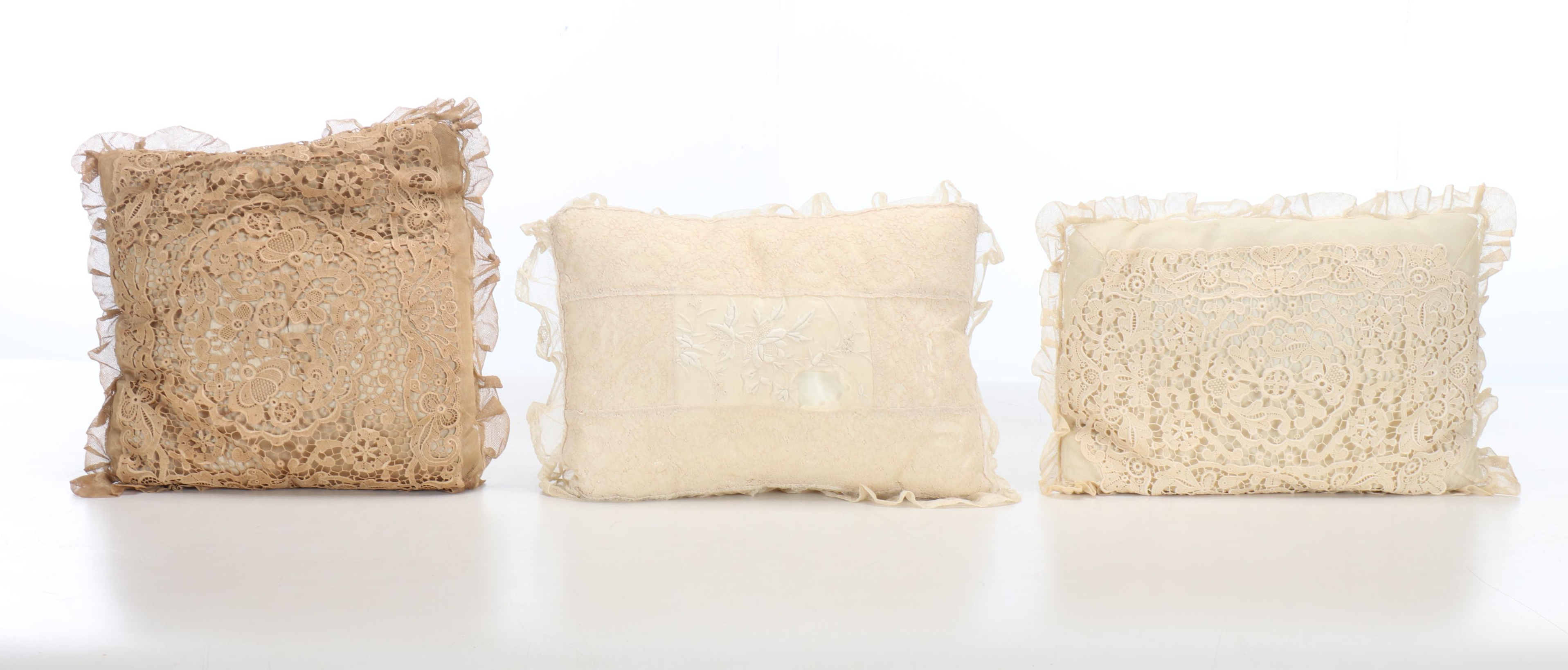 Lace and Appliqué Linen Throw Pillows
