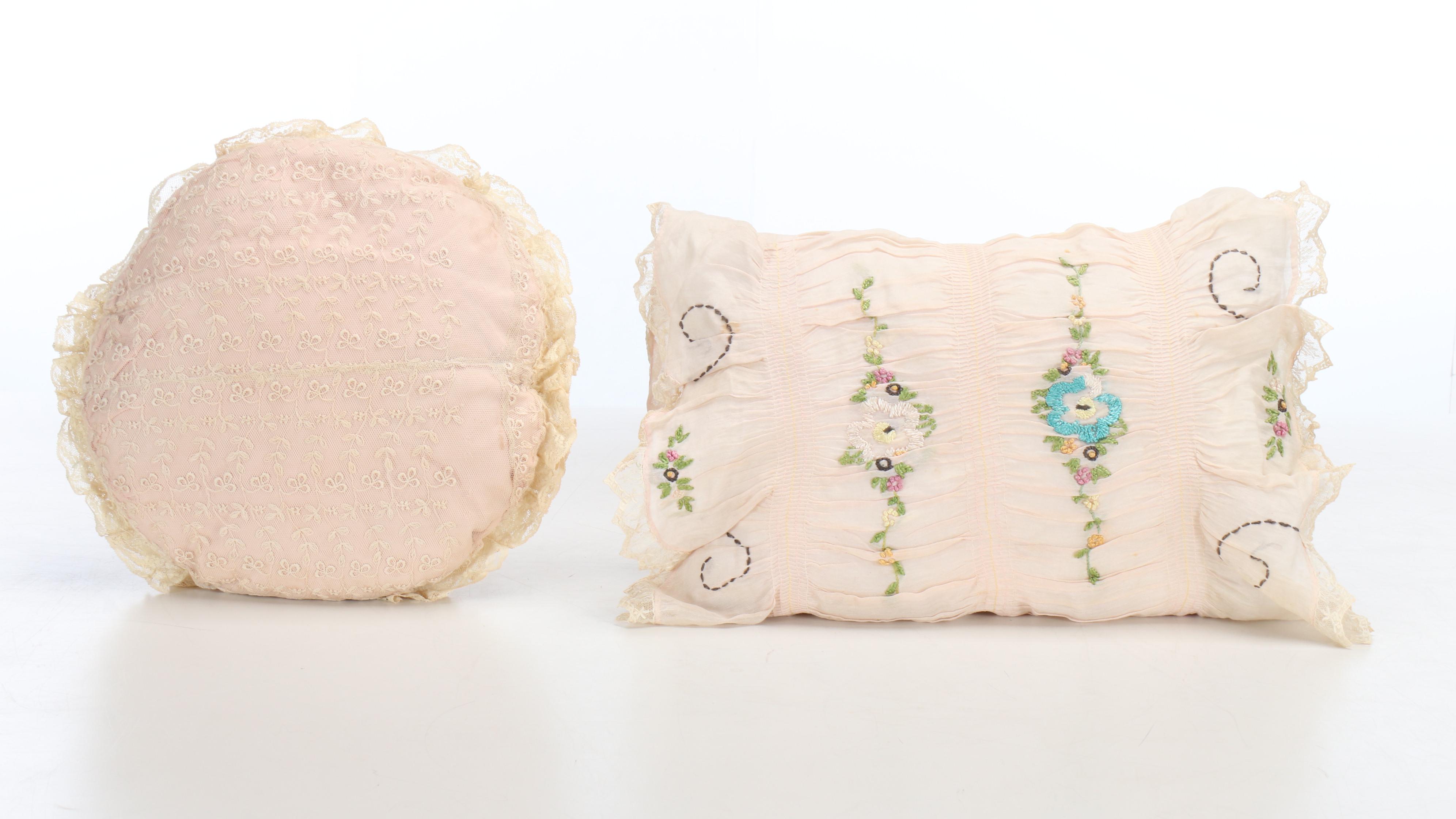 Lace and Appliqué Linen Throw Pillows