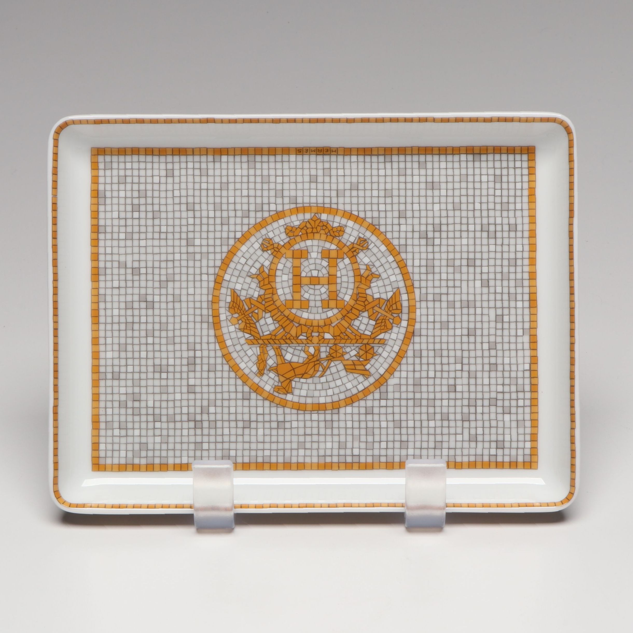 Hermès Paris "Mosaique au 24 Gold" Screen-Printed Porcelain Tray