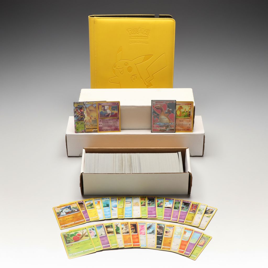 Pokémon Trading Cards in Album and Storage Boxes Including Charizard and More