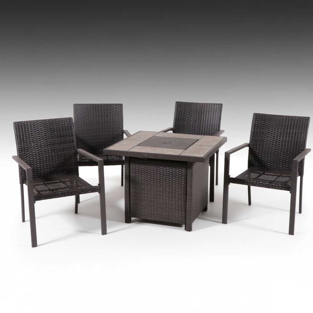 Sunjoe Contemporary Propane Fire Pit Table and Set of Four Patio Chairs