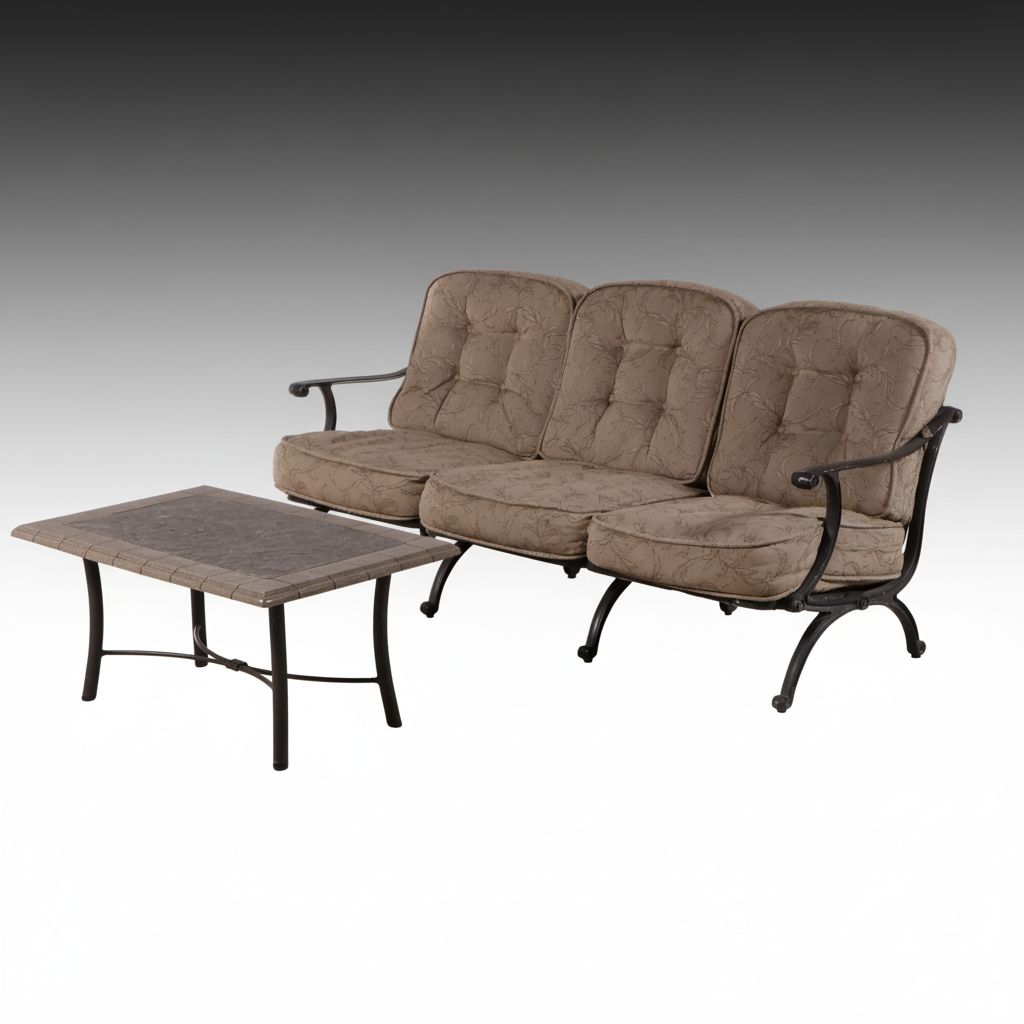 Tropitone Cast Aluminum Patio Sofa and Tile-Top Coffee Table