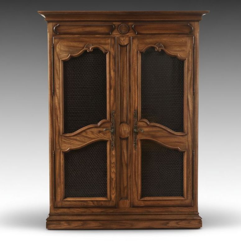 French Provincial Style Pecan Illuminated China Cabinet