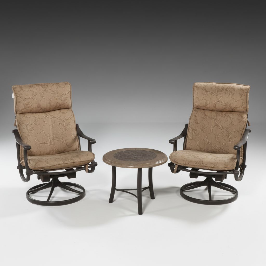 Tropitone Aluminum Swivel Captain's Chairs with Side Table