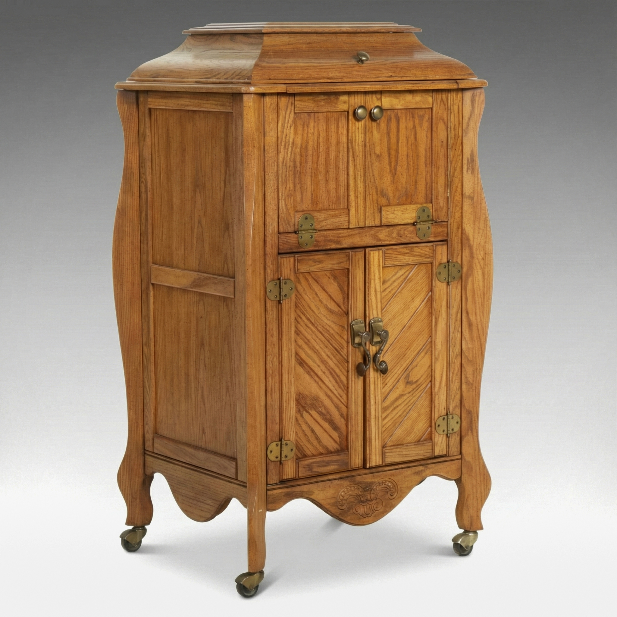 Oak Victrola-Style Bar Cabinet