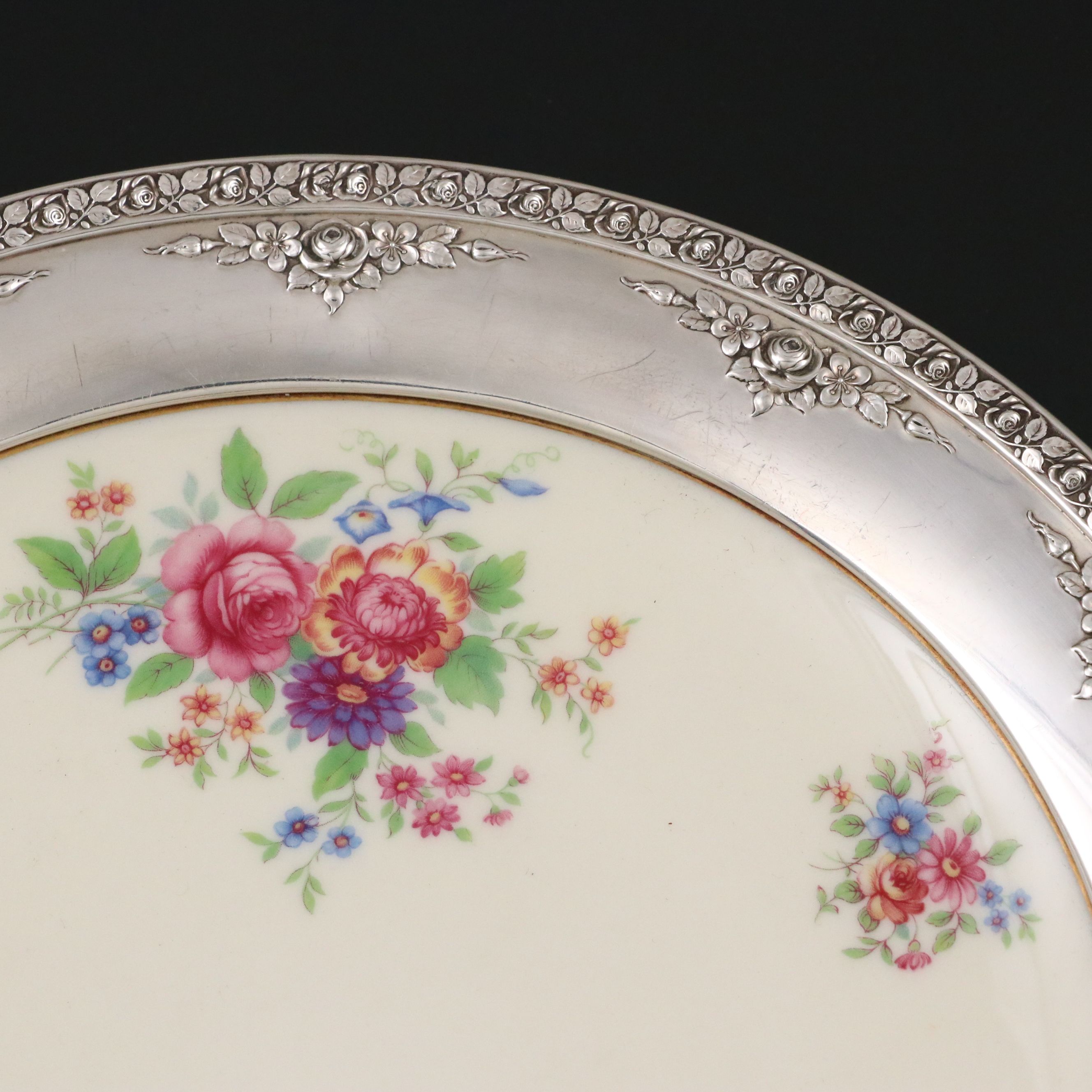 Wallace Sterling Silver Rimmed Lenox "Aurora" Bone China Plate