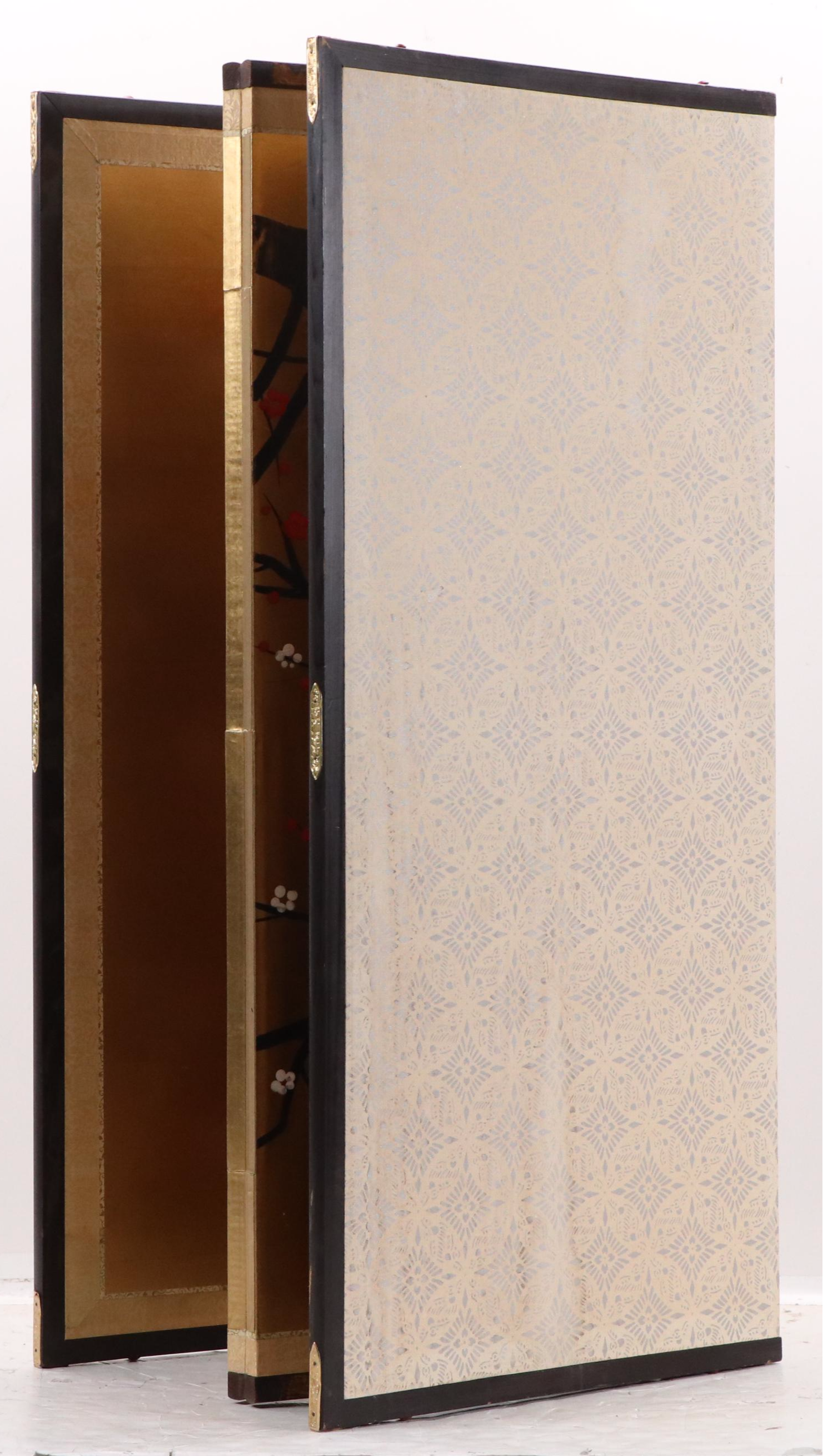 Japanese School Hand-Painted Table Divider Panels with Blossoming Tree