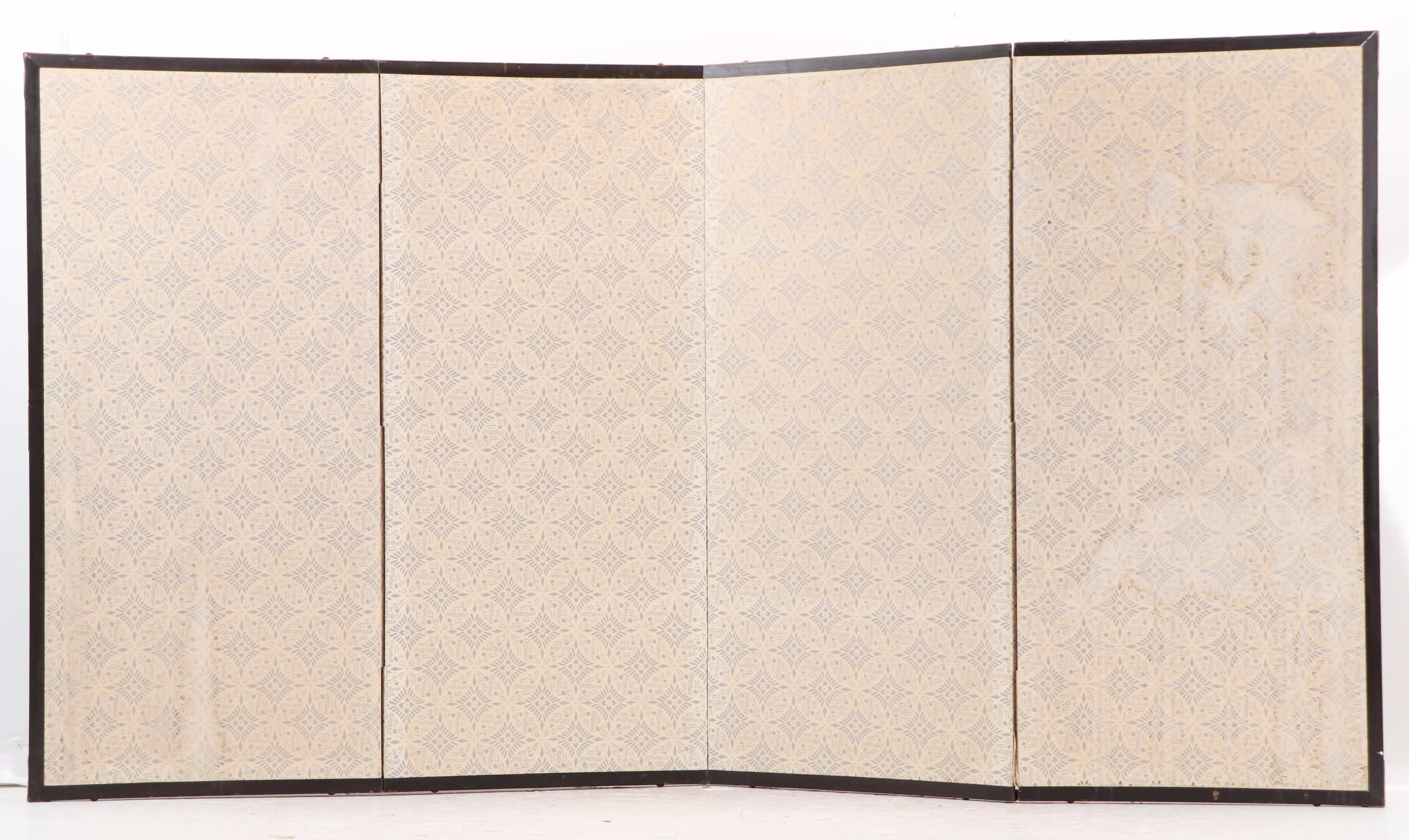 Japanese School Hand-Painted Table Divider Panels with Blossoming Tree