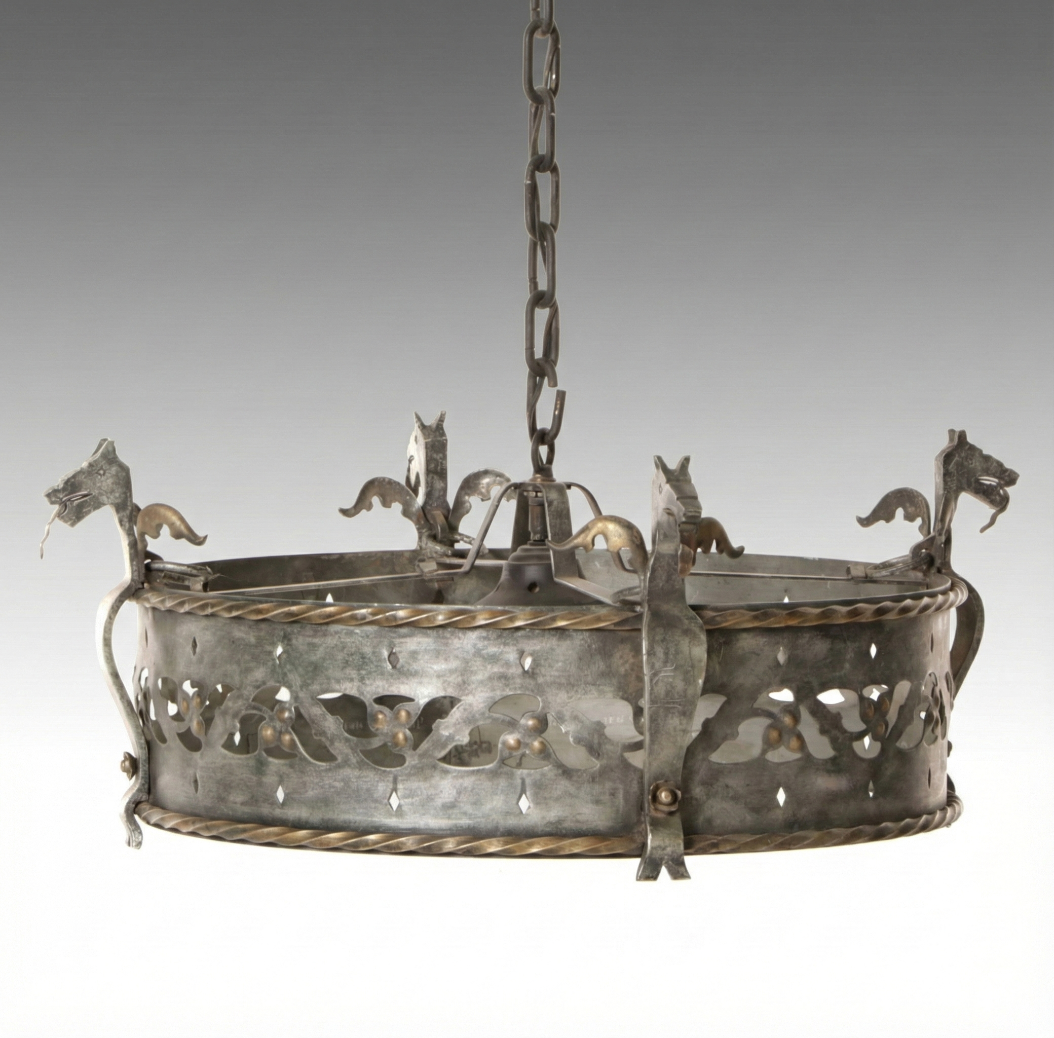 Gothic Style Dragon Motif Wrought Iron Crown Chandelier