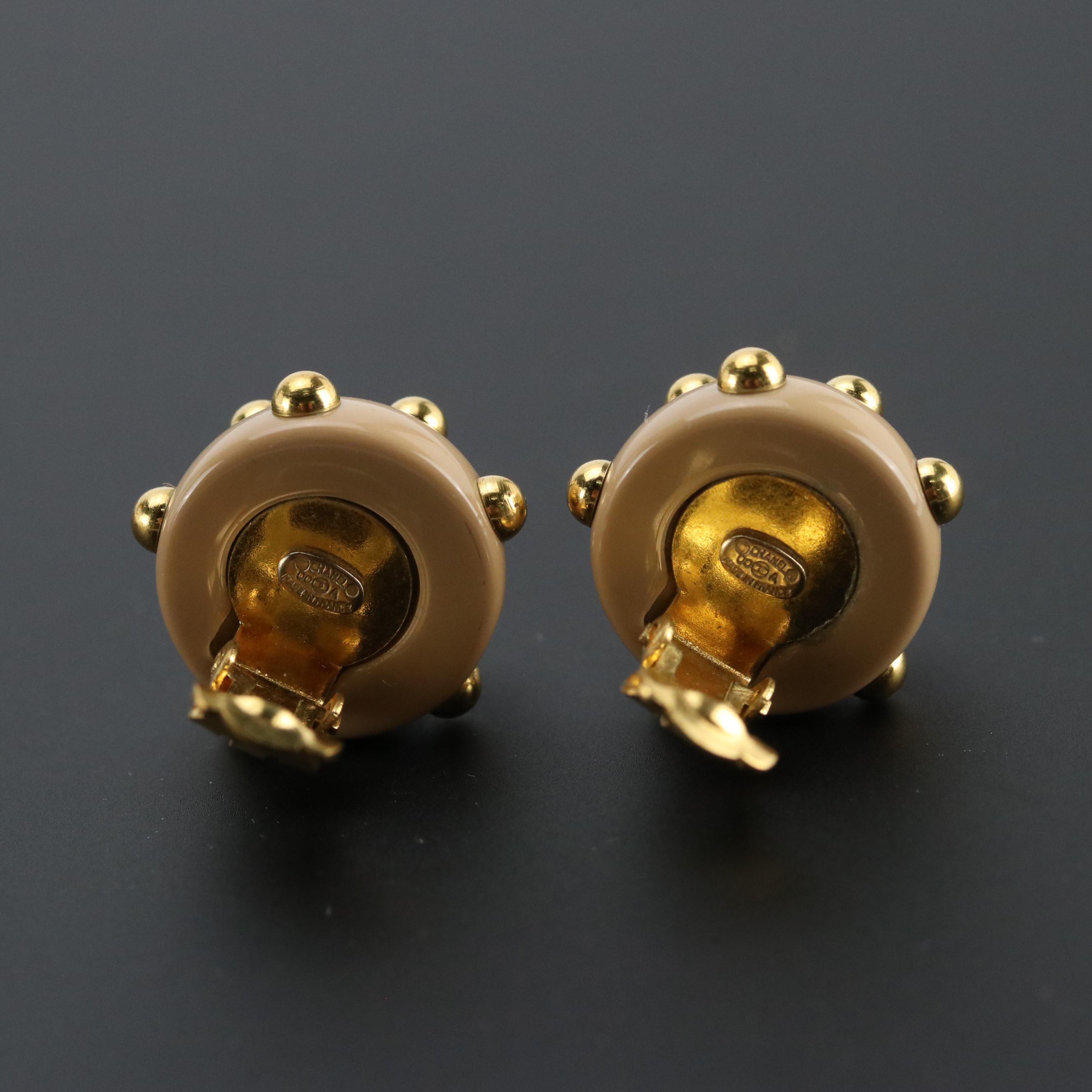 Chanel CC Studs Button Clip Earrings