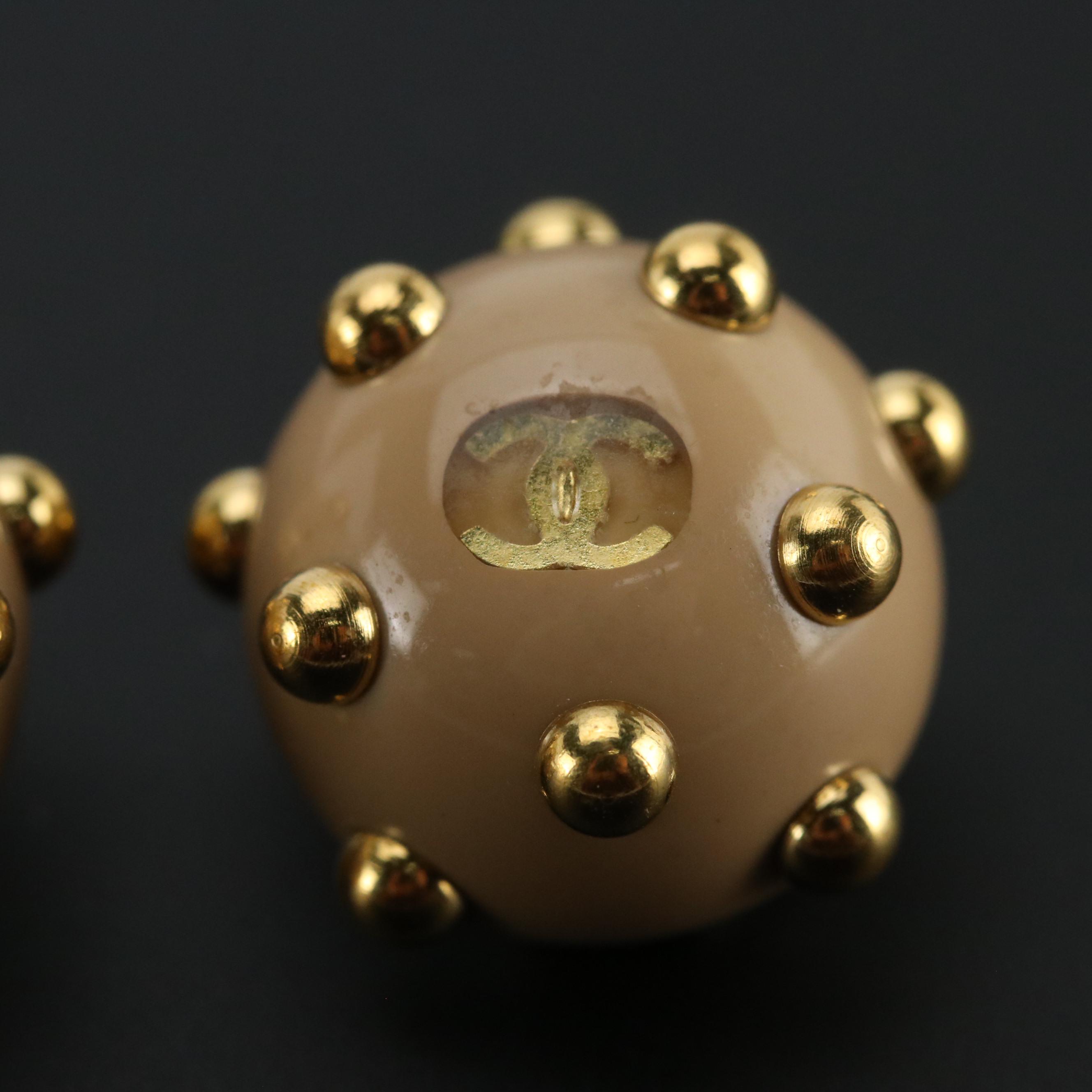 Chanel CC Studs Button Clip Earrings