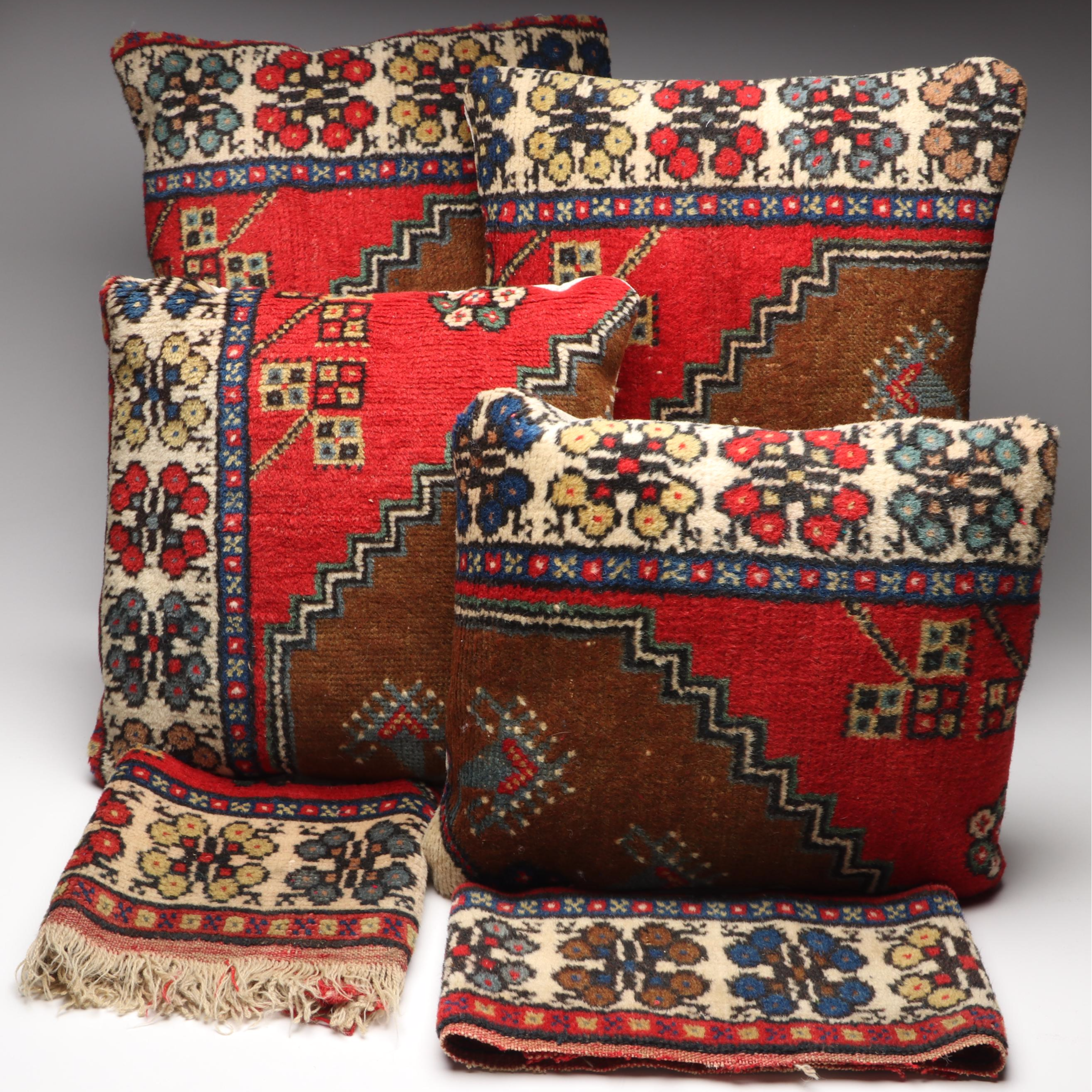 Hand-Knotted Persian Rug Faced Throw Pillows