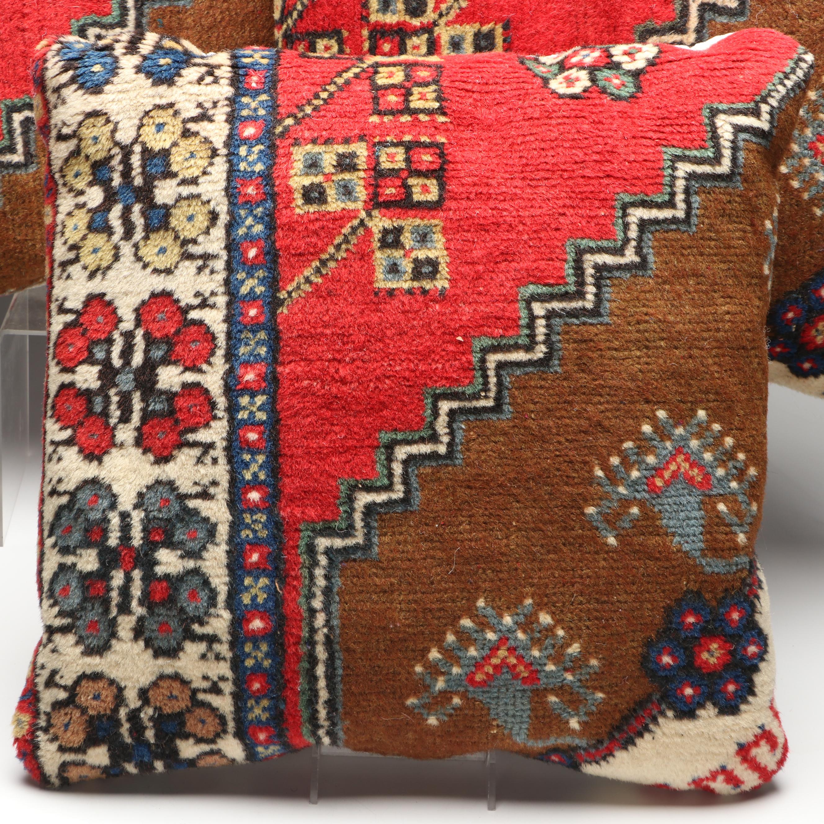 Hand-Knotted Persian Rug Faced Throw Pillows