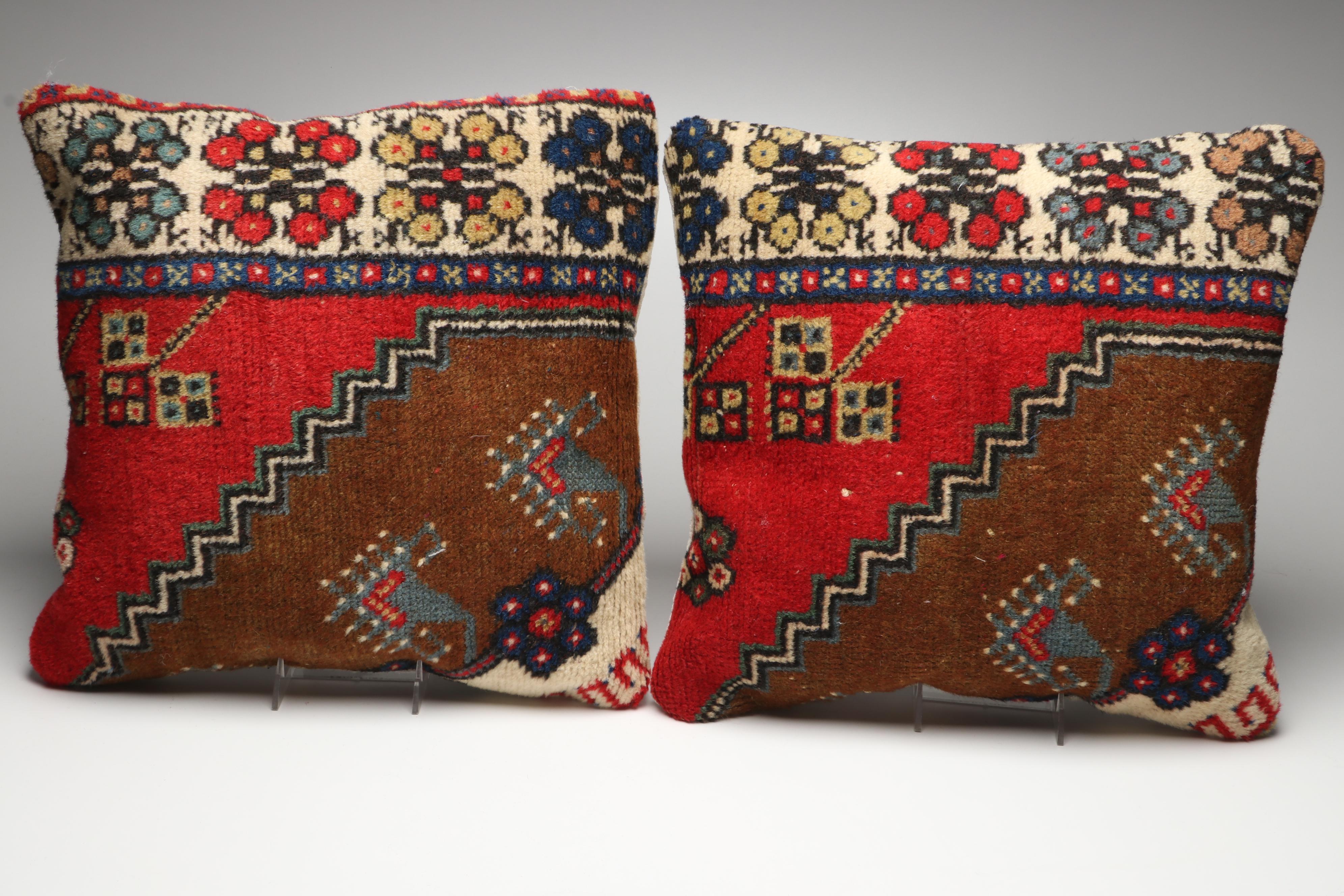 Hand-Knotted Persian Rug Faced Throw Pillows