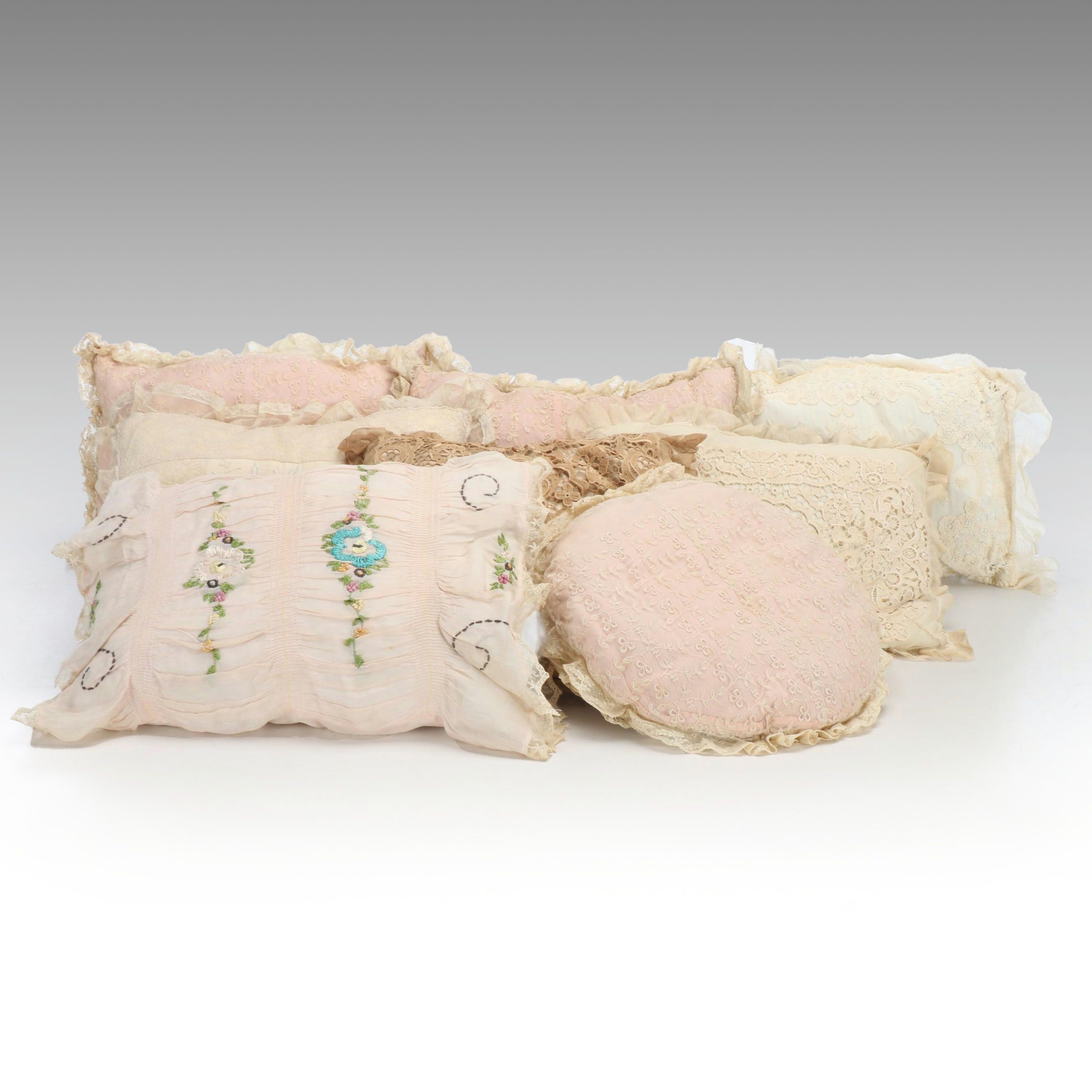 Lace and Appliqué Linen Throw Pillows