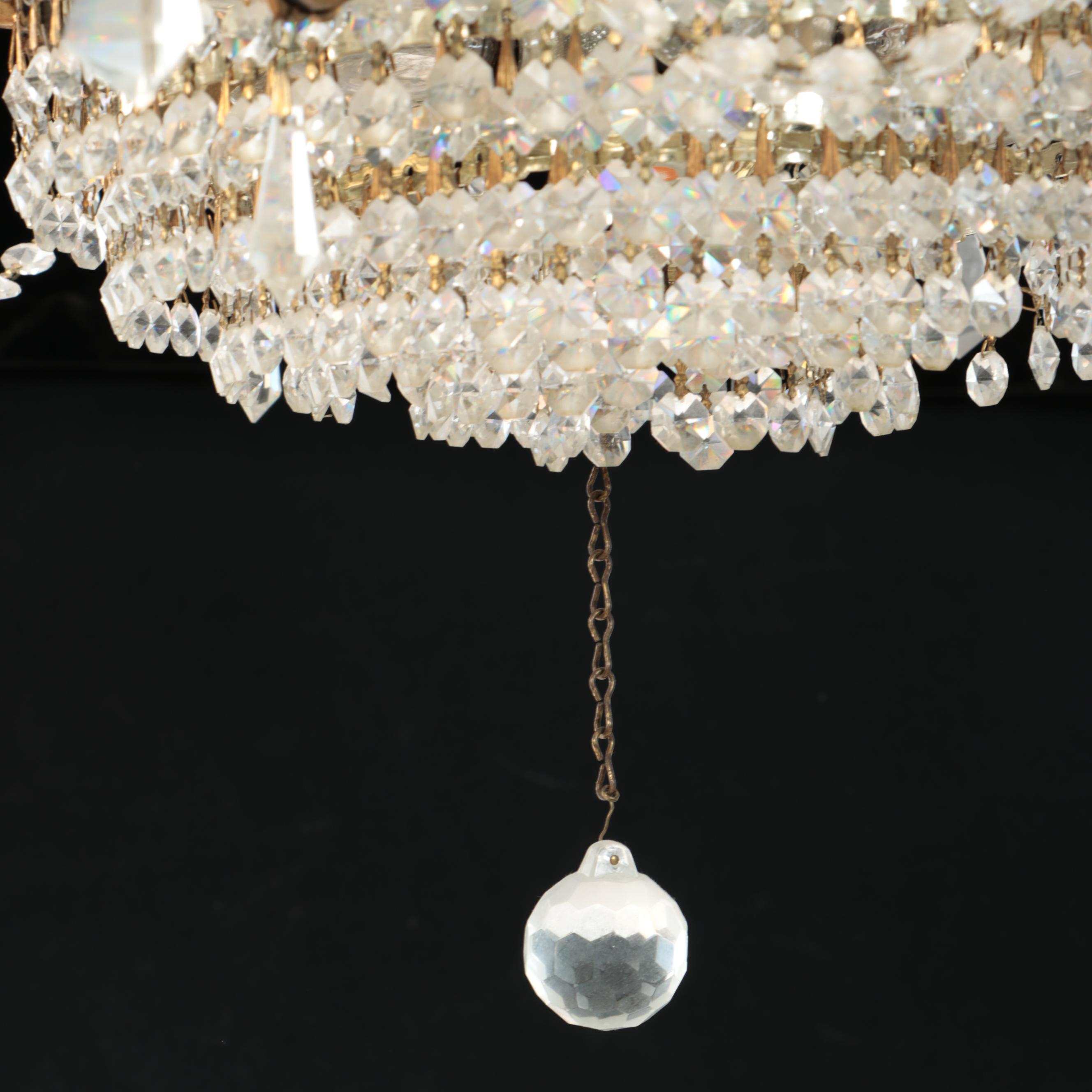 Regency Style Brass Tone and Crystal Chandelier, Mid-20th Century