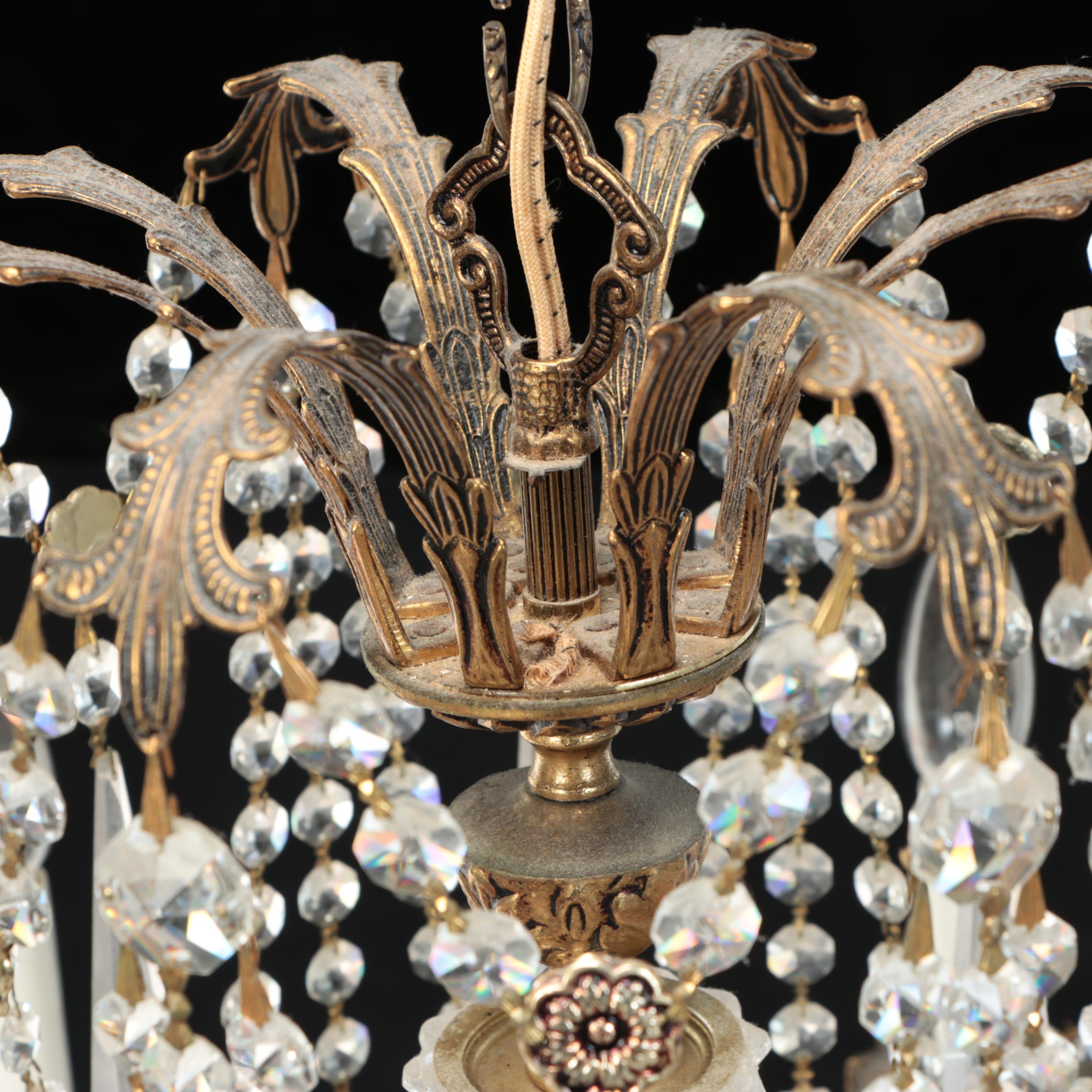 Regency Style Brass Tone and Crystal Chandelier, Mid-20th Century