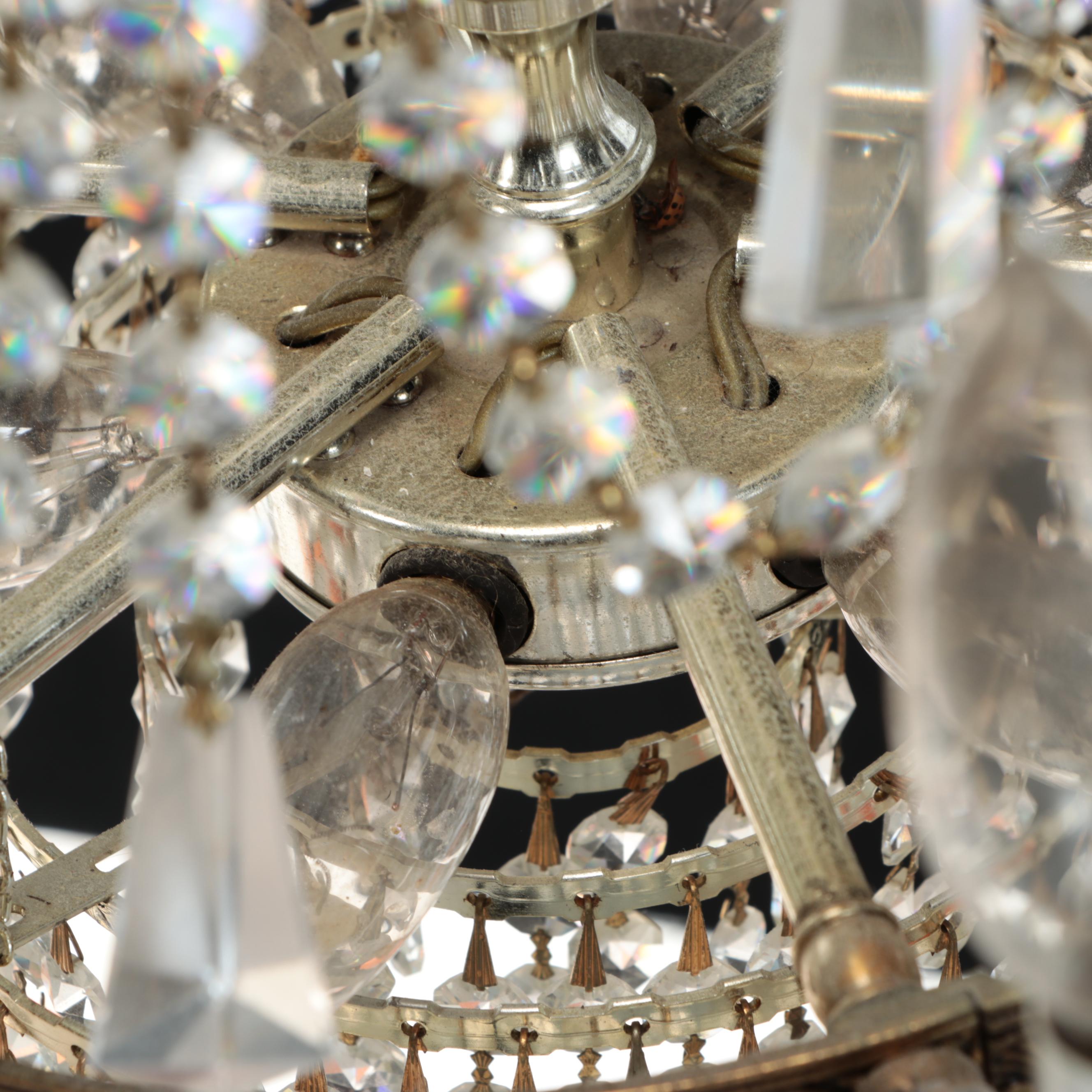 Regency Style Brass Tone and Crystal Chandelier, Mid-20th Century