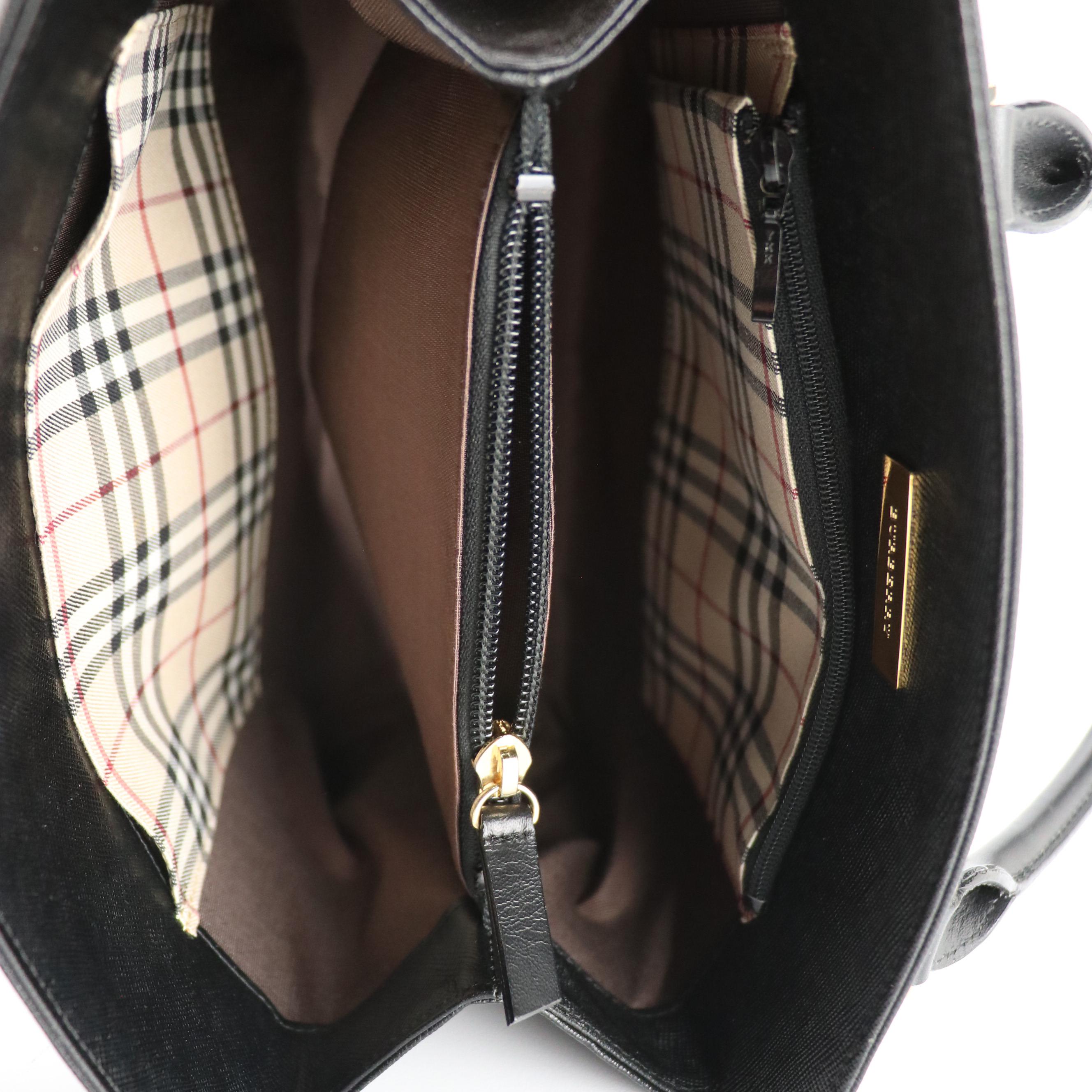 Burberry Black Saffiano Leather Top handle Tote