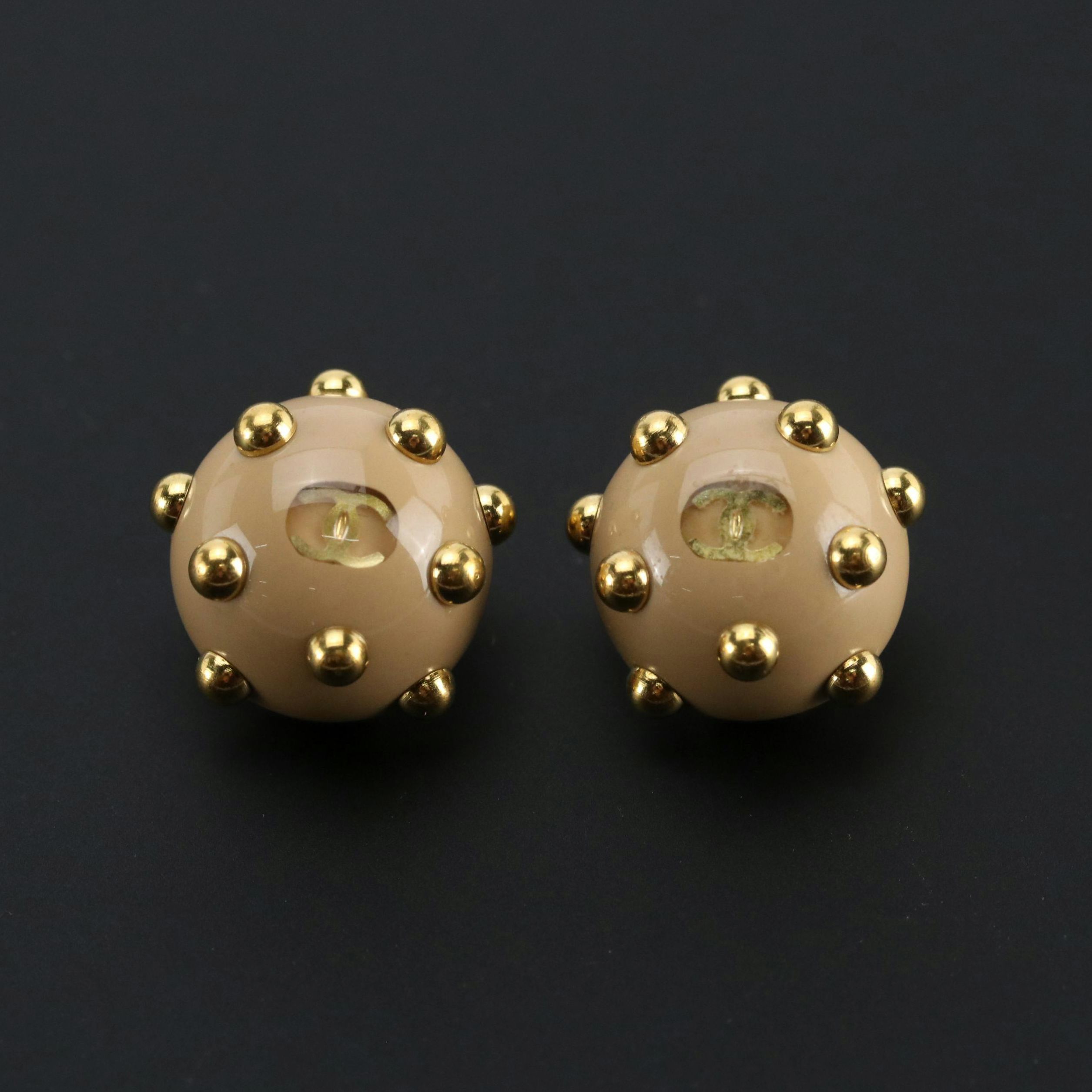 Chanel CC Studs Button Clip Earrings