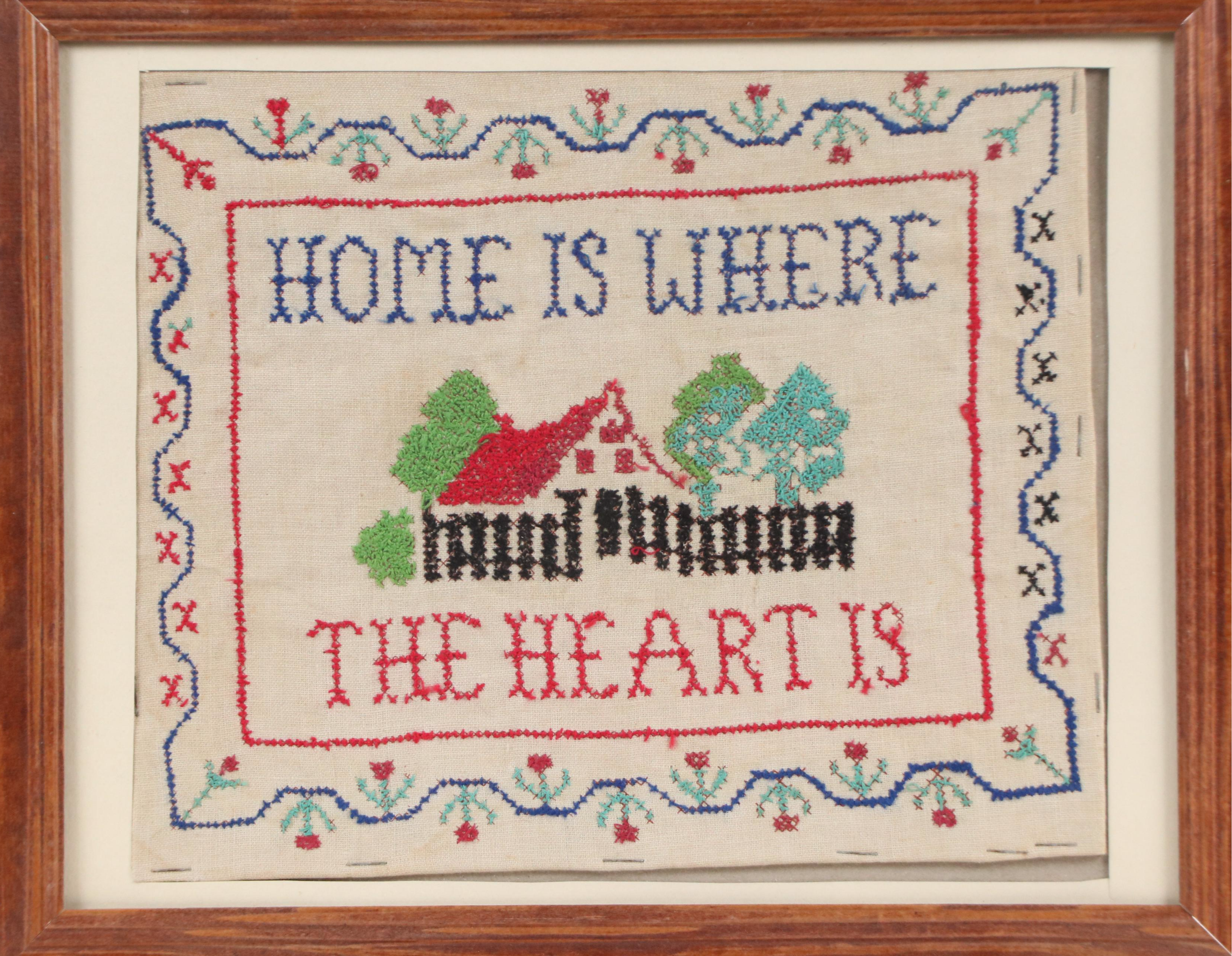 Cross-Stitch Panel "Home Is Where The Heart Is," 19th to Early 20th Century