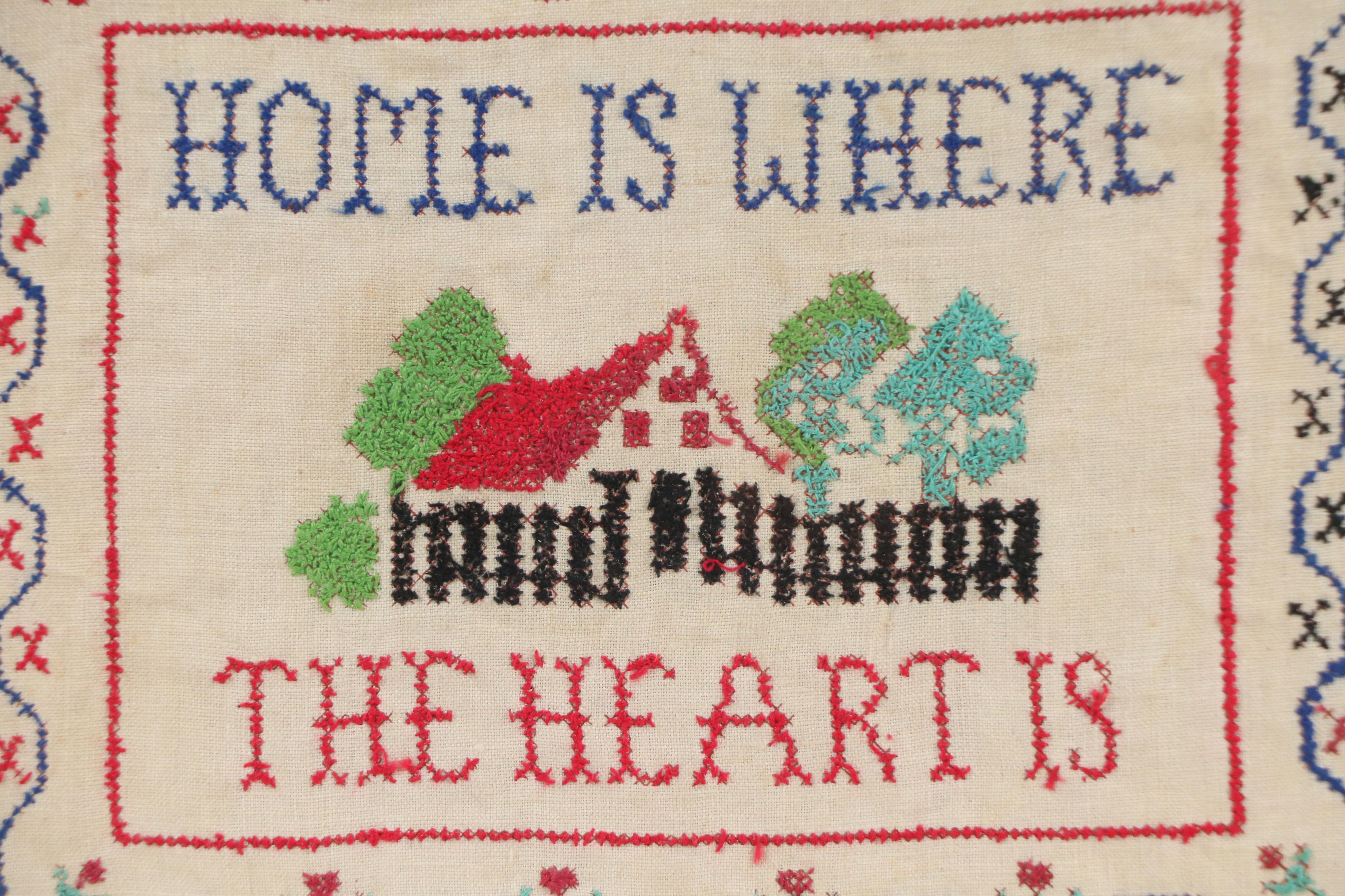 Cross-Stitch Panel "Home Is Where The Heart Is," 19th to Early 20th Century
