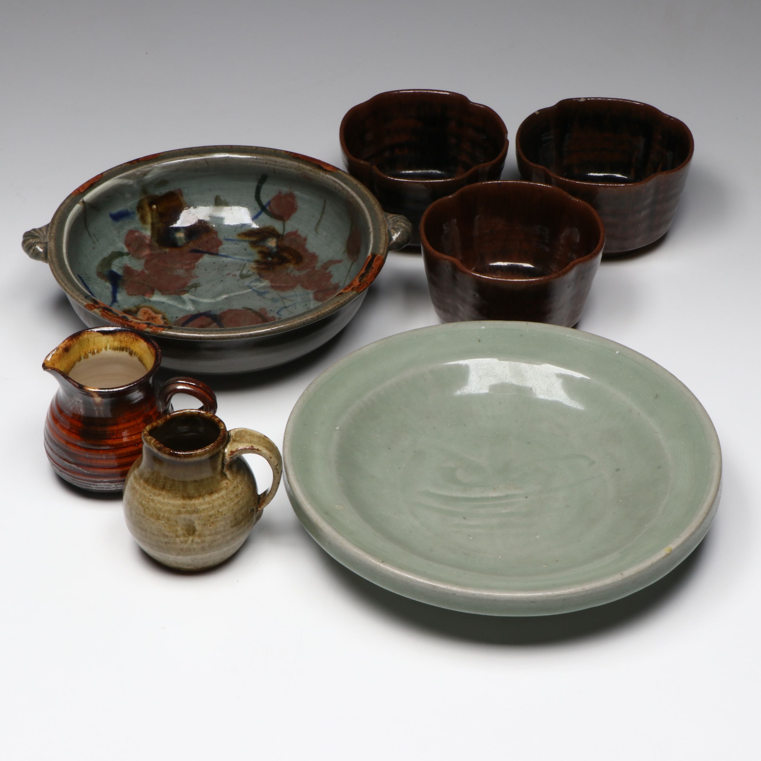 Art Pottery Ceramic Creamers, Bowls, and Handled Bowl