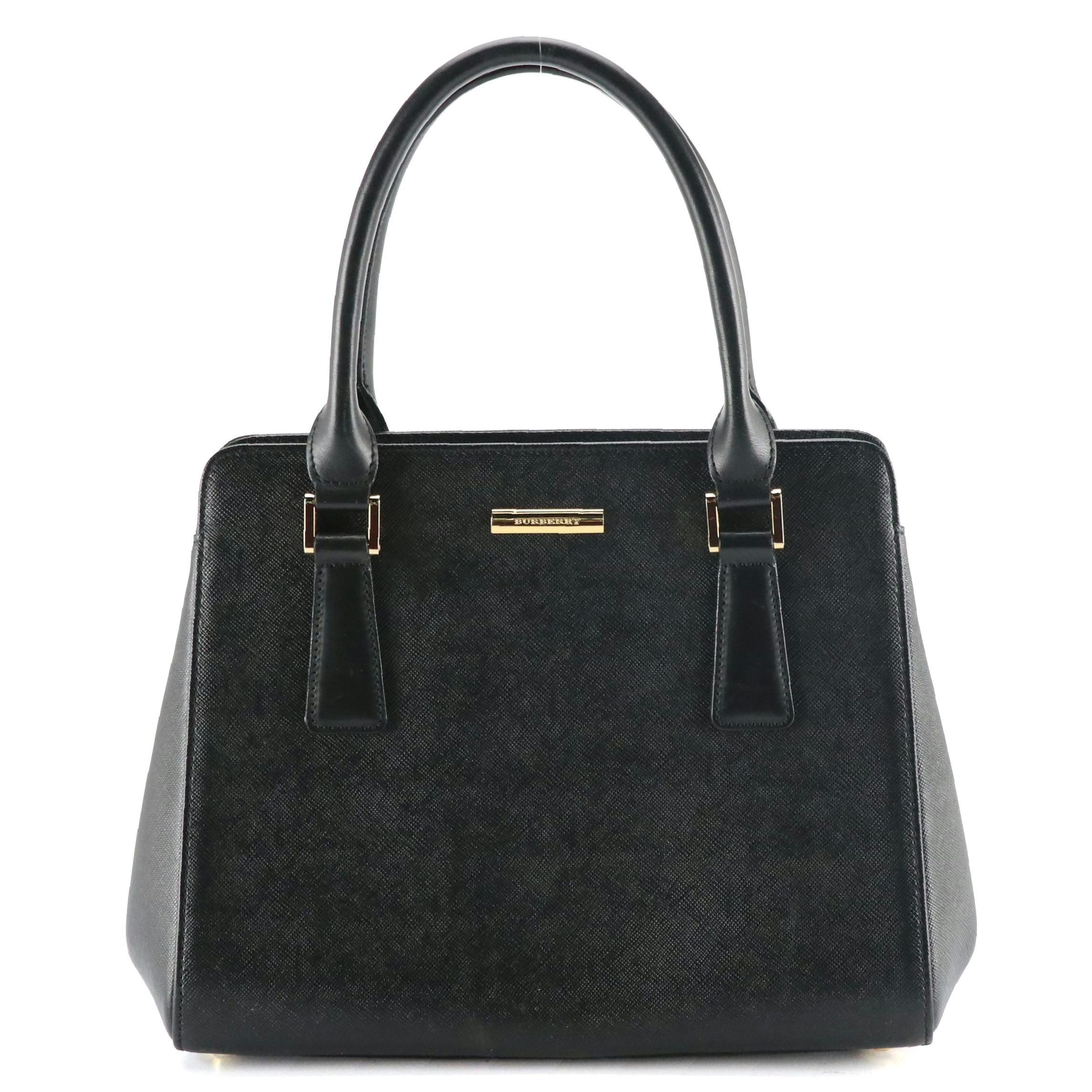 Burberry Black Saffiano Leather Top handle Tote