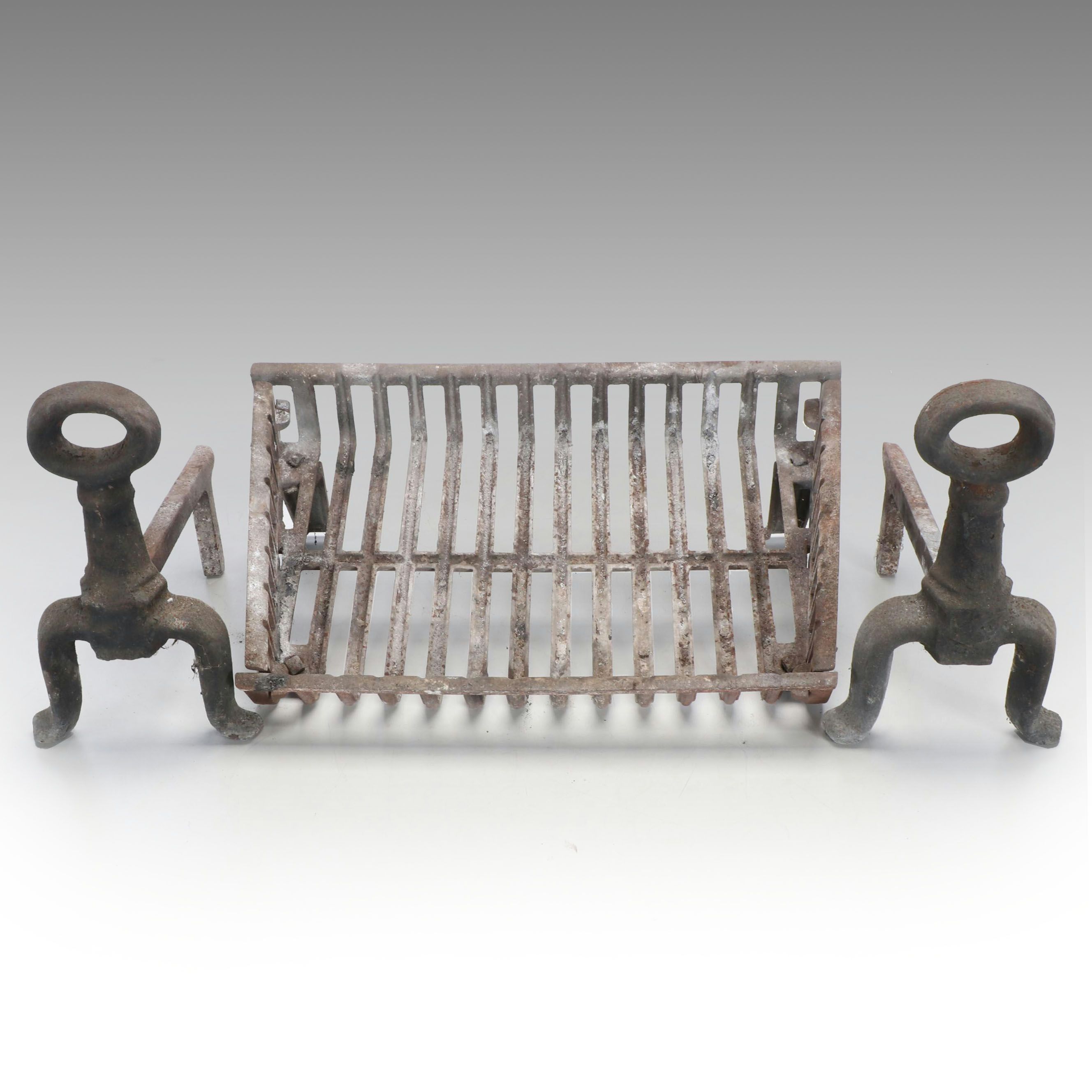 Cast Iron Fireplace Grate and Andirons