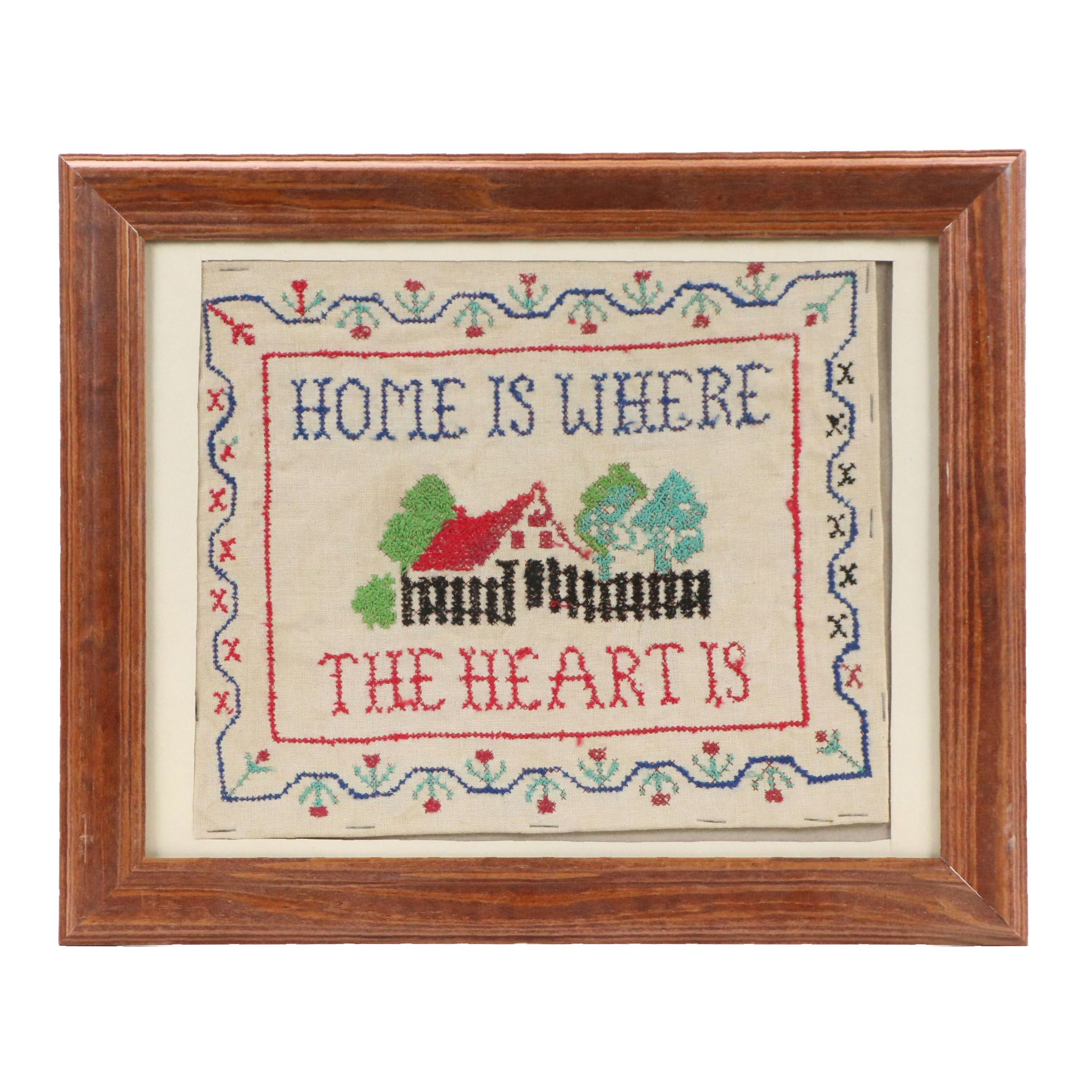 Cross-Stitch Panel "Home Is Where The Heart Is," 19th to Early 20th Century