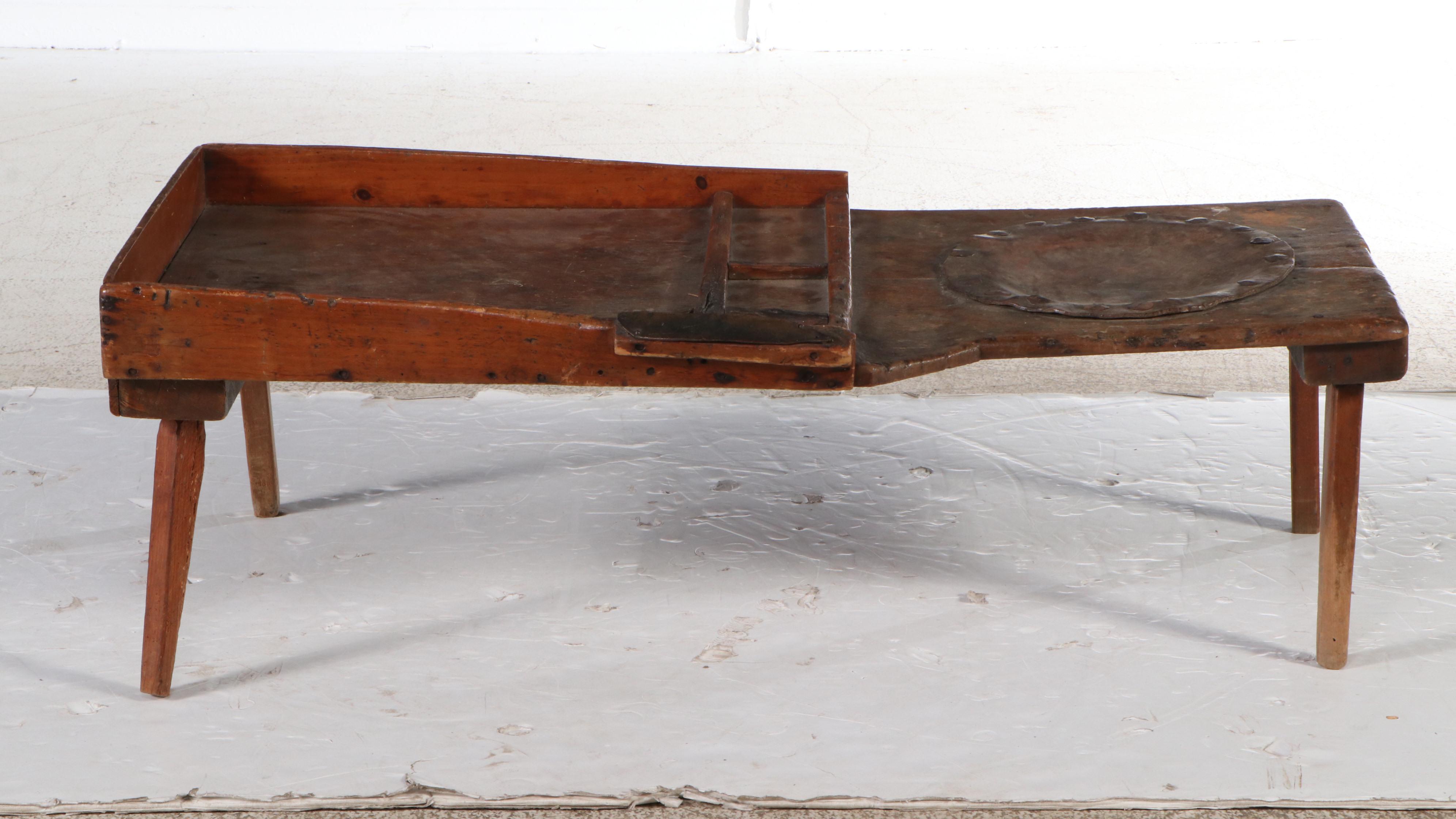 American Primitive Cobbler's Bench with Leather Seat, Late 19th Century