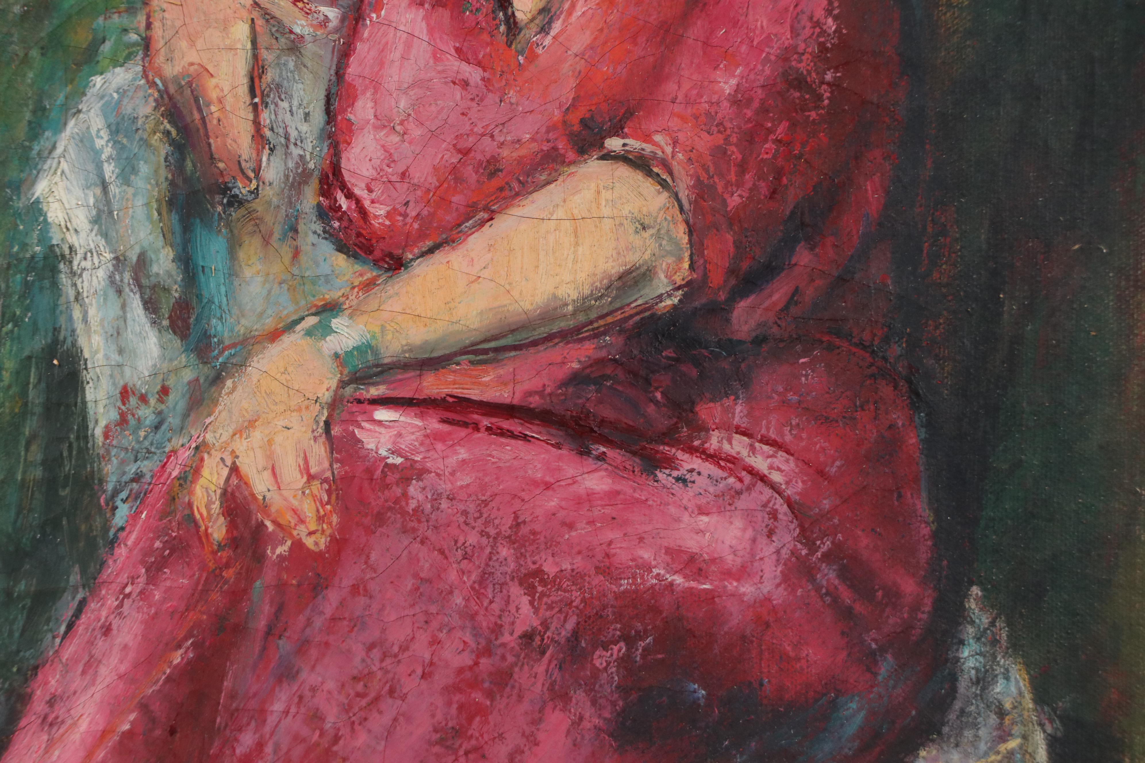 Impressionist Style Oil Painting of Seated Woman, 1887