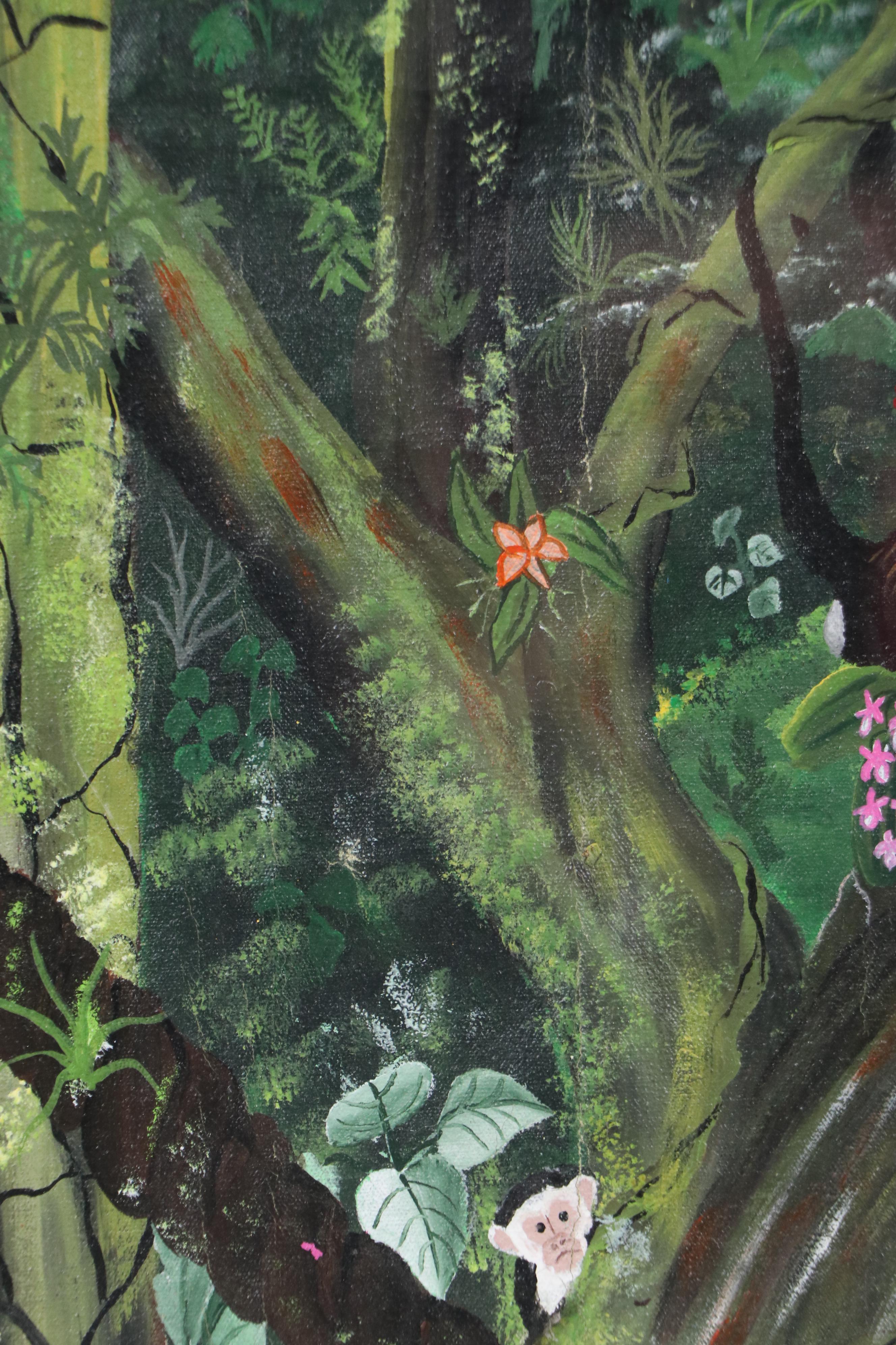 Jungle Landscape Oil Painting with Monkeys