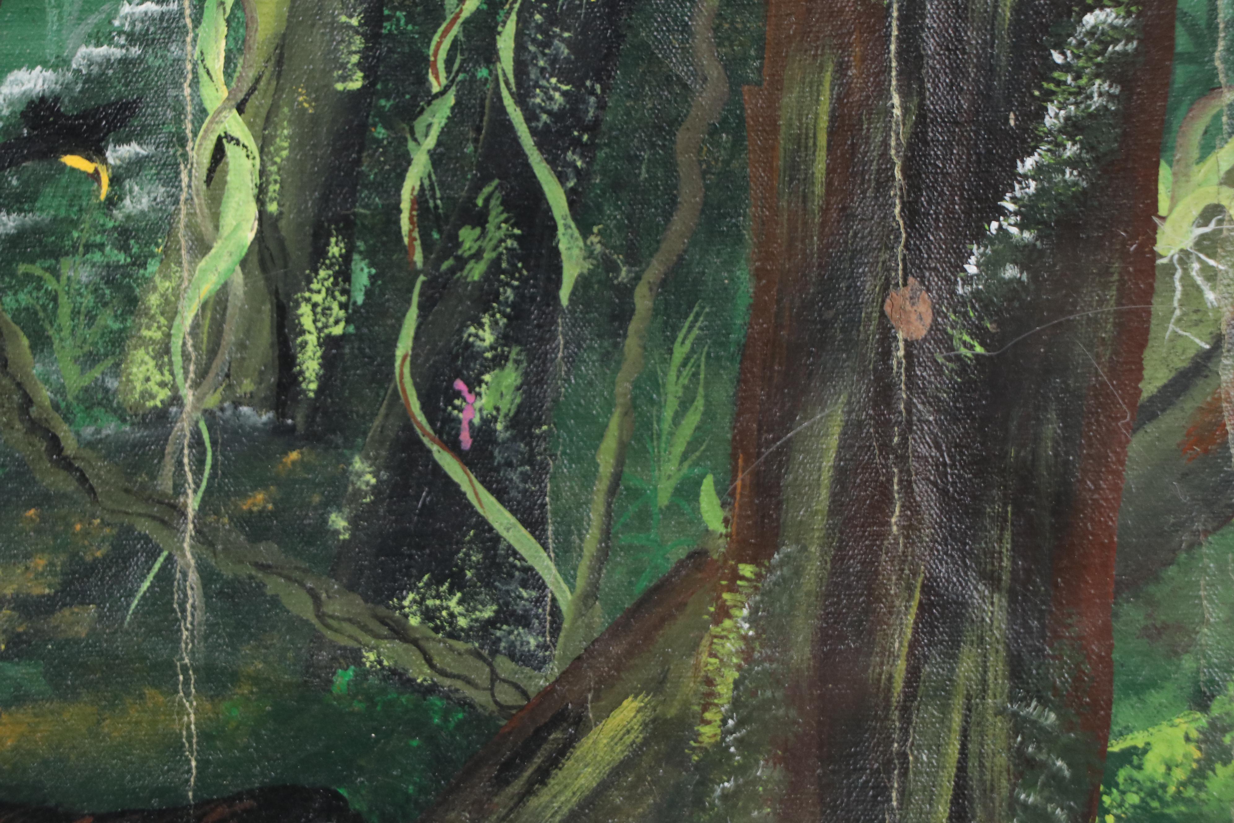 Jungle Landscape Oil Painting with Monkeys