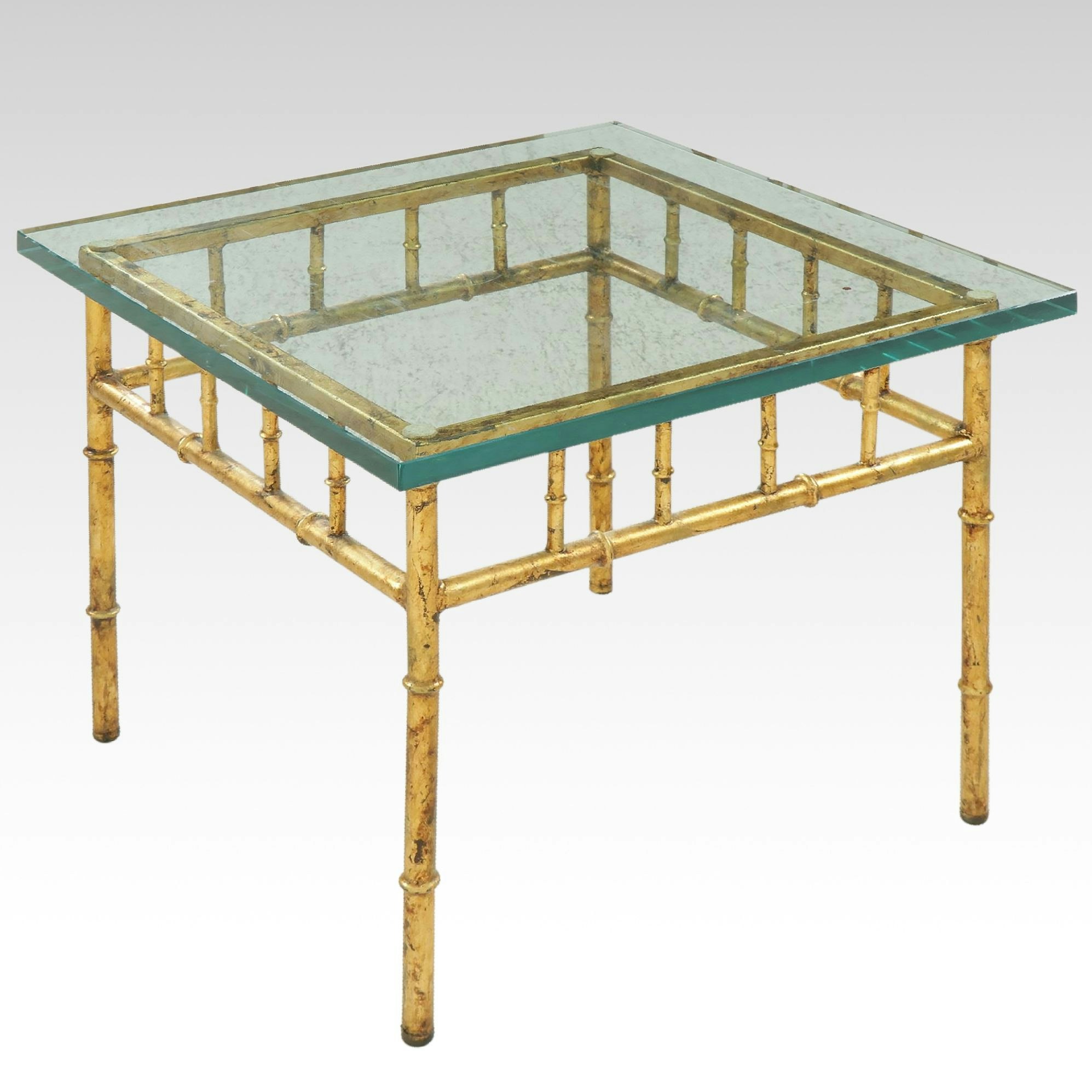 Metal Faux Bamboo Glass-Top Accent Table