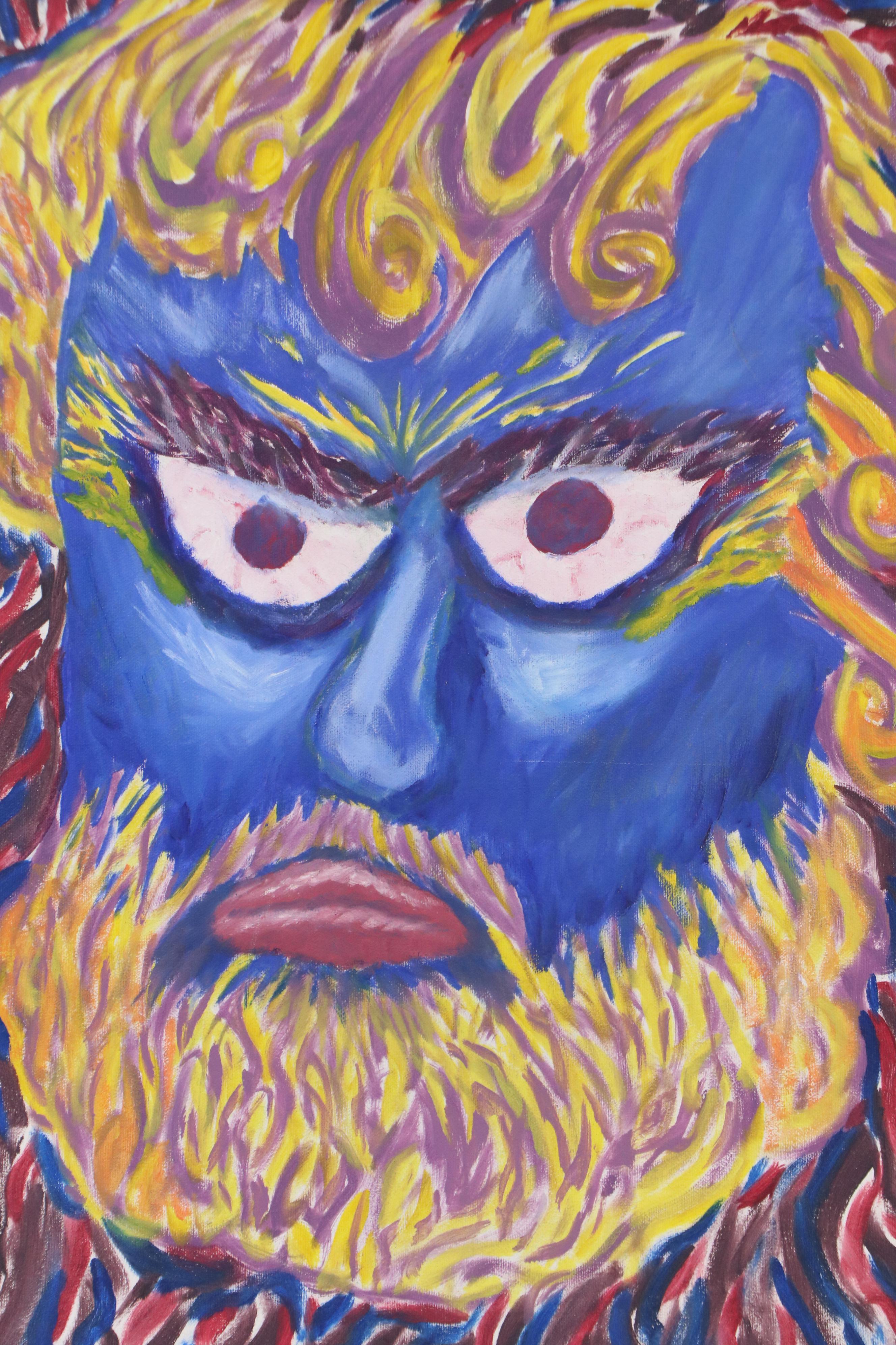 Jon Barton Abstract Surrealist Style Acrylic Painting of Man, 21st Century