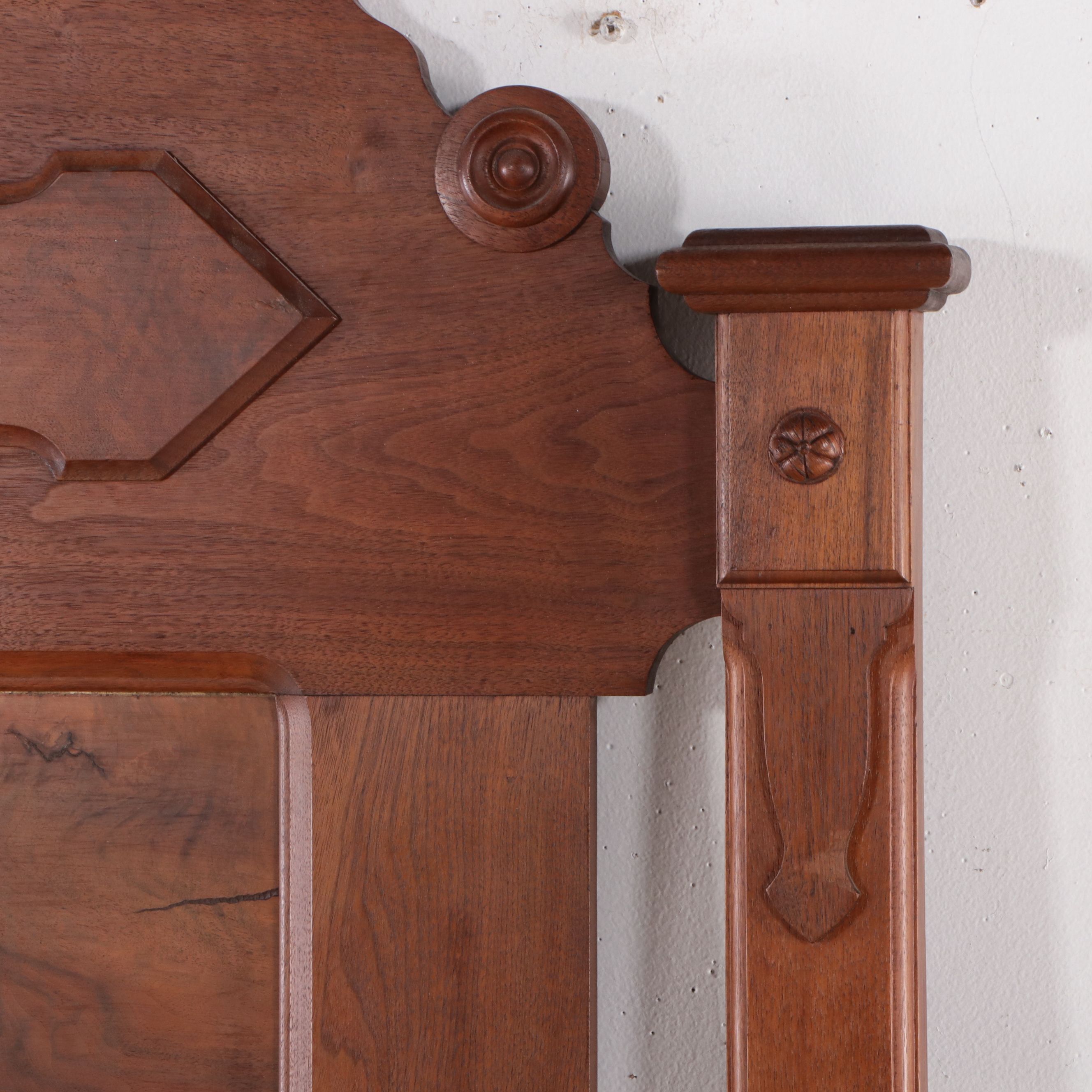 Victorian Eastlake Style Walnut and Burl Bed Frame