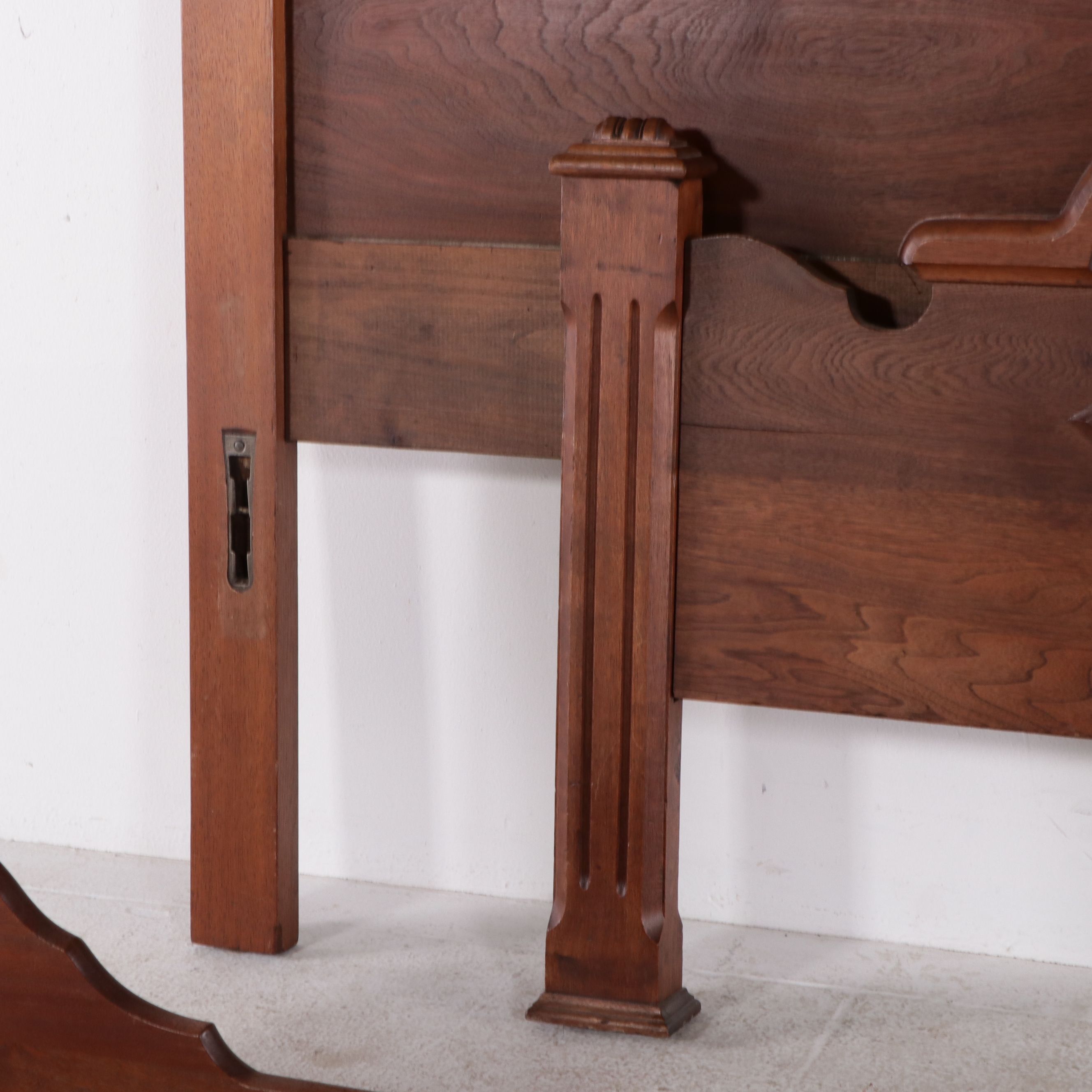 Victorian Eastlake Style Walnut and Burl Bed Frame