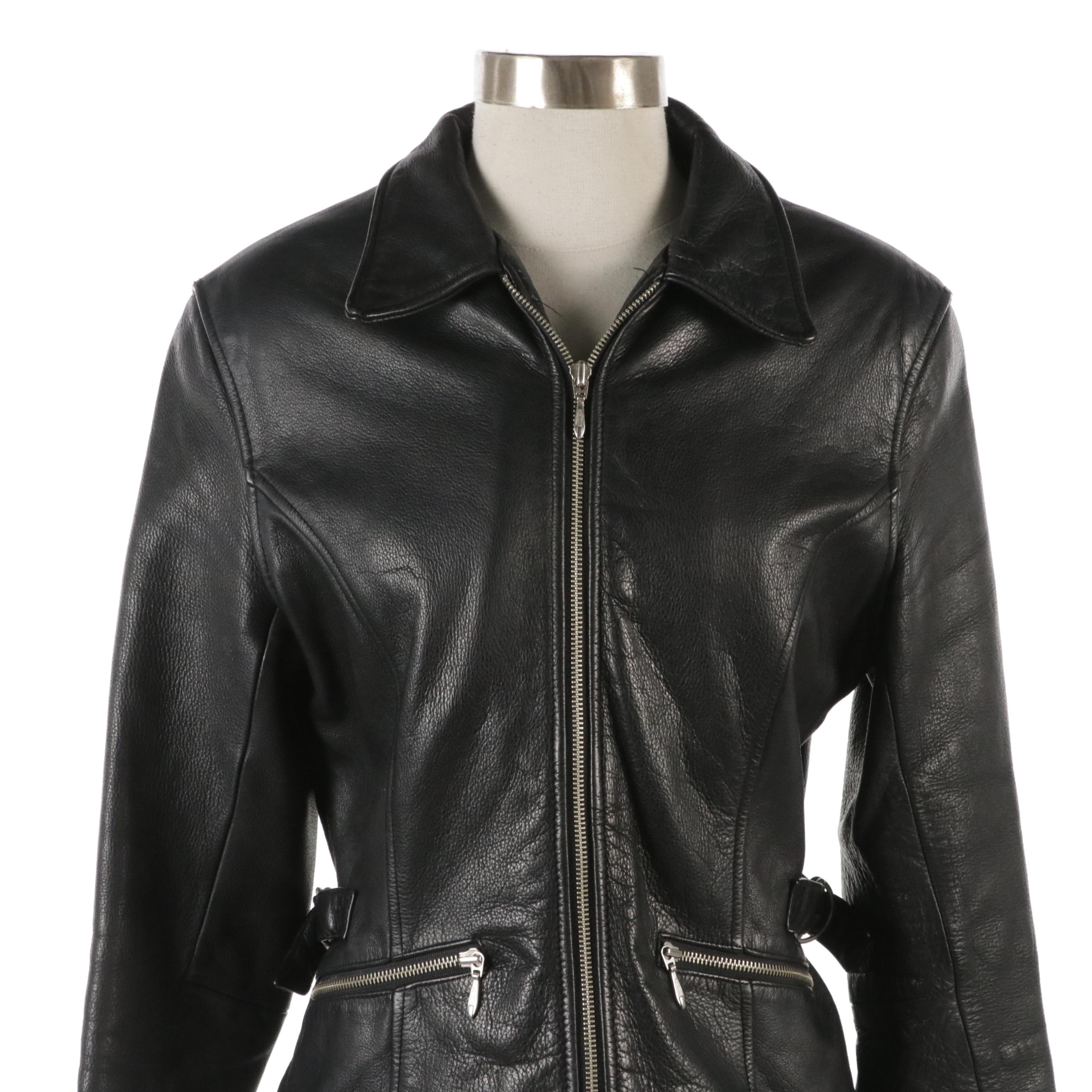 Wilsons Leather Moto Jacket and Fanco Studded Microfiber Fringed Crop Jacket