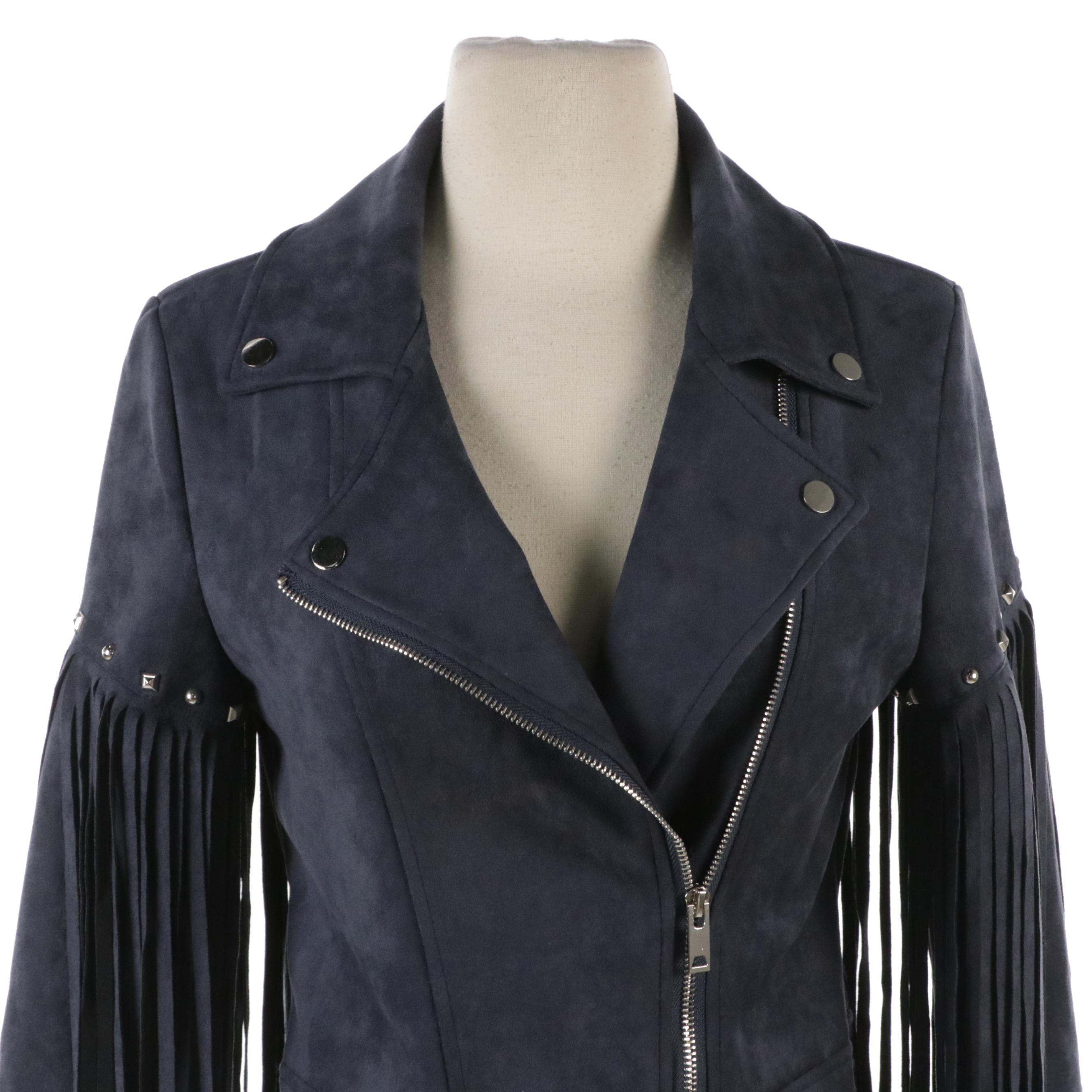Wilsons Leather Moto Jacket and Fanco Studded Microfiber Fringed Crop Jacket