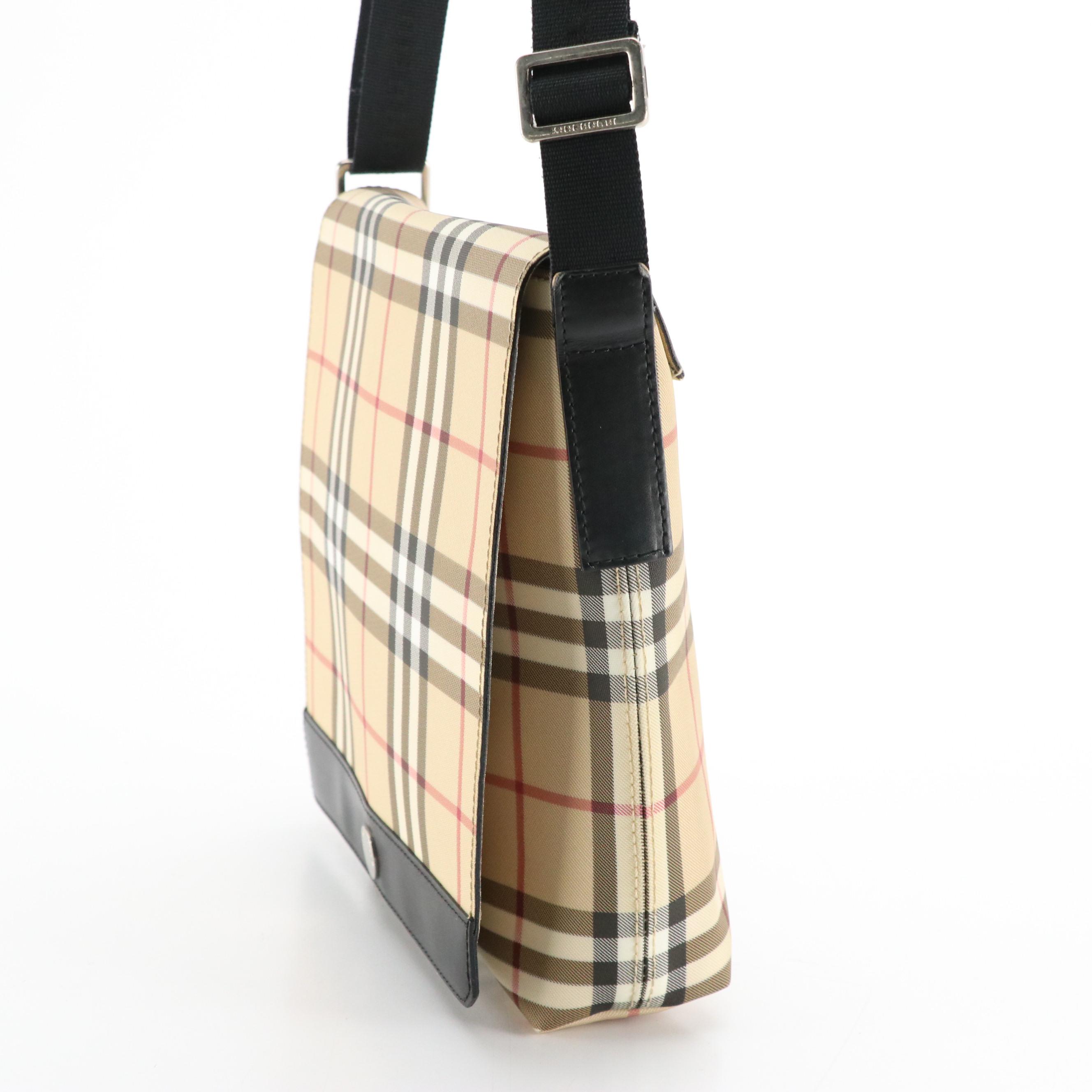Burberry Full Flap Crossbody in House Check Nylon Canvas and Black Leather Trim
