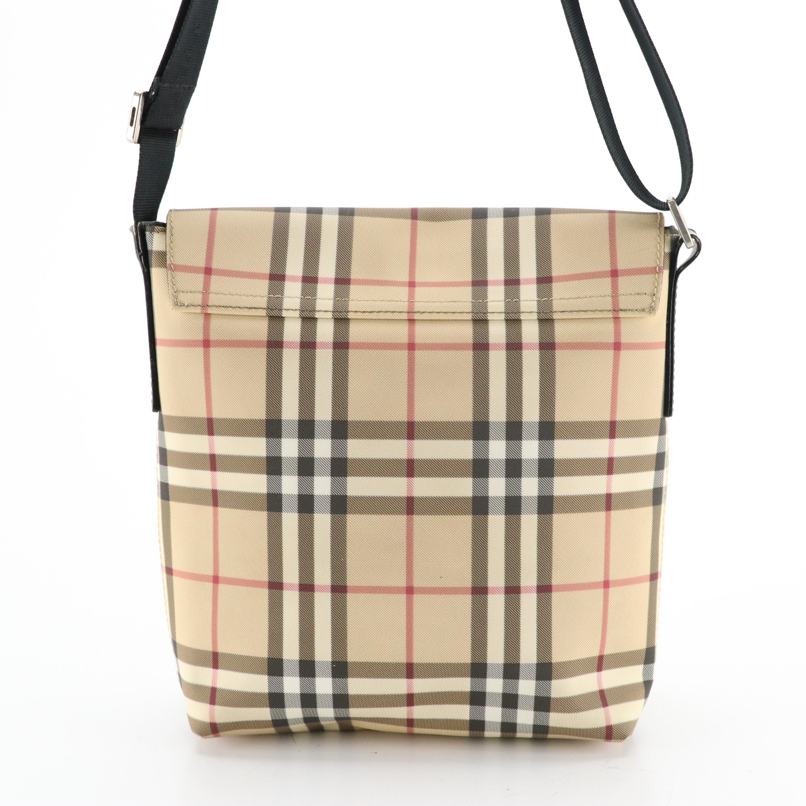 Burberry Full Flap Crossbody in House Check Nylon Canvas and Black Leather Trim