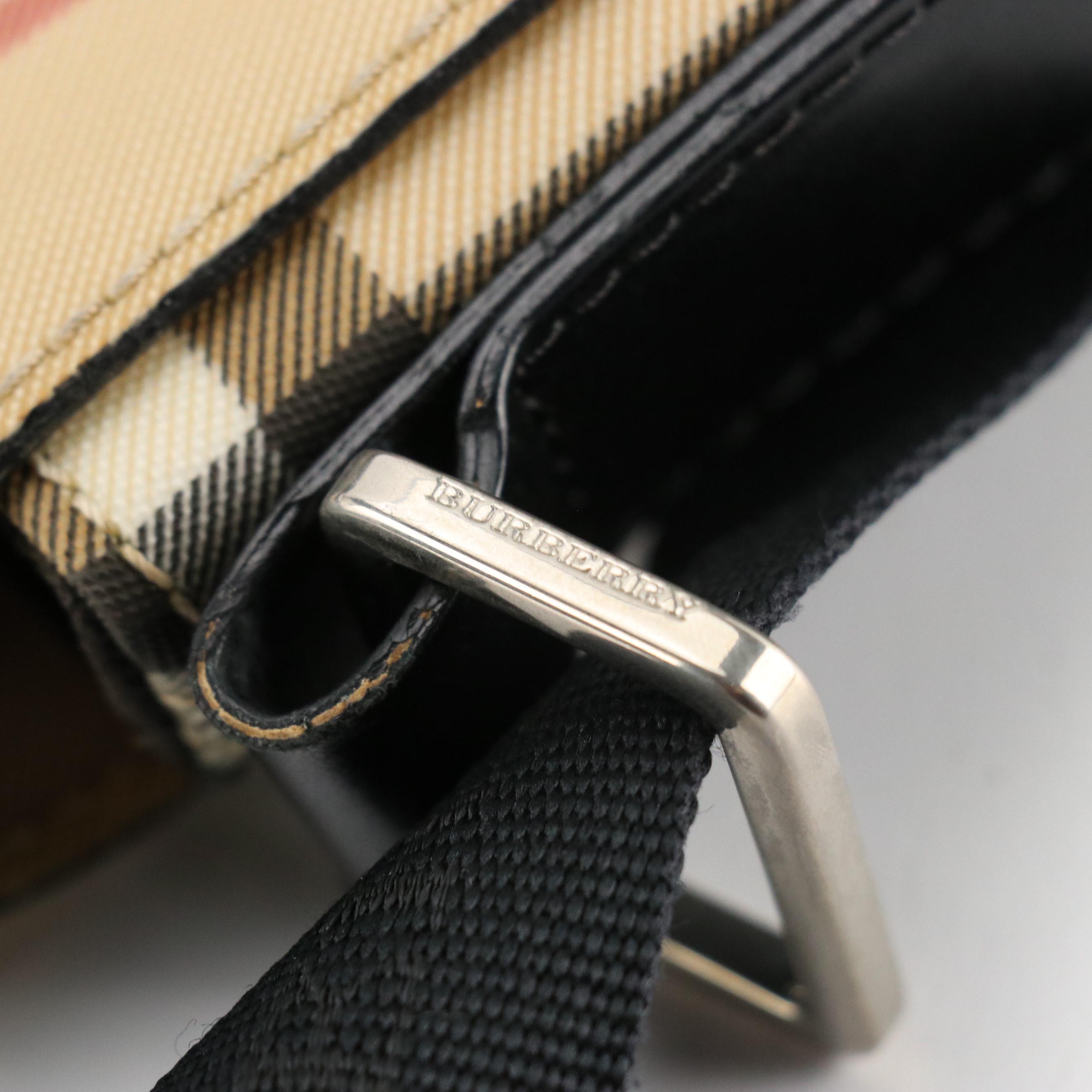 Burberry Full Flap Crossbody in House Check Nylon Canvas and Black Leather Trim